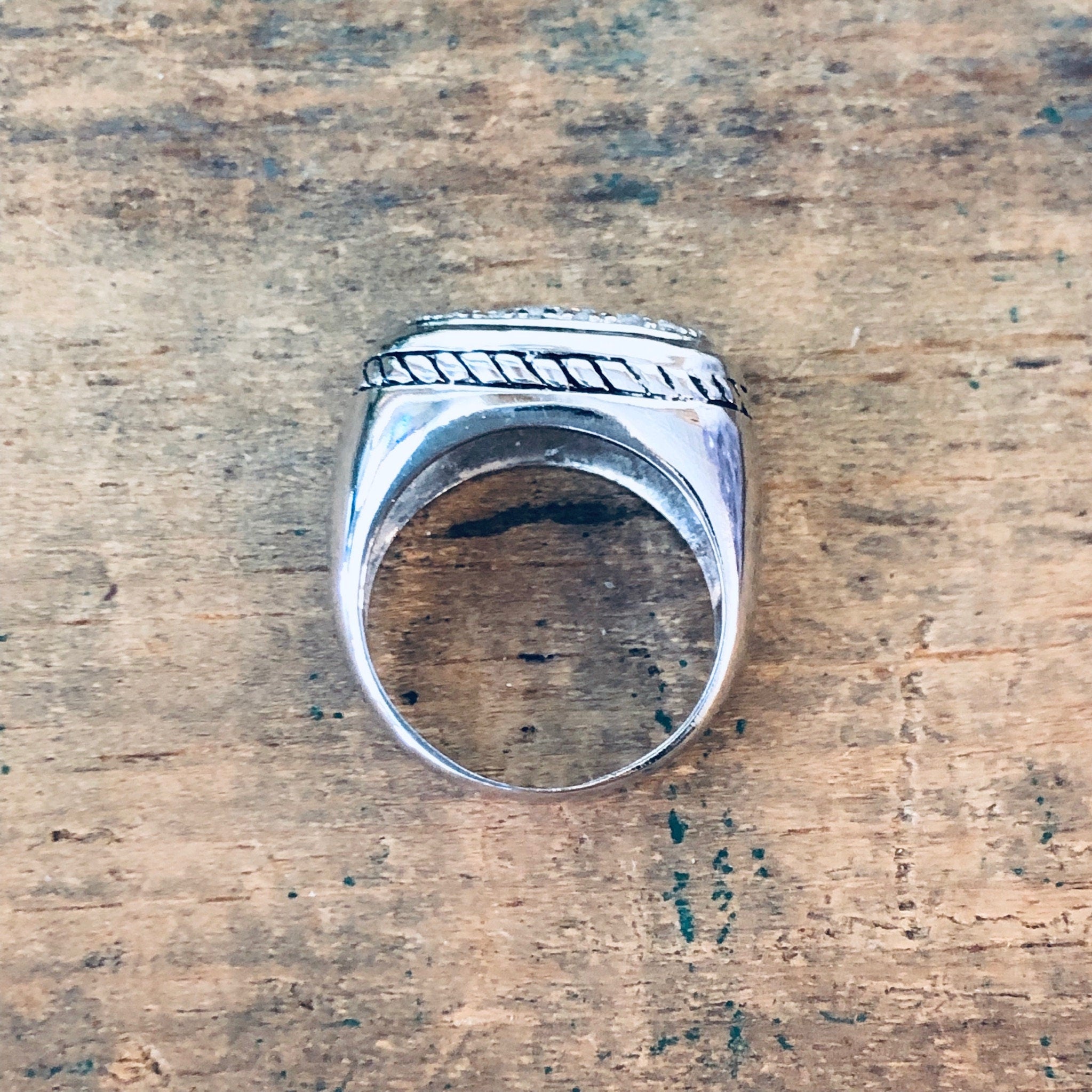 Vintage Silver Ring, Vintage Jewelry, Unique Ring, Faux Diamond Ring, Sparkly Jewelry, Unique Ring, Anniversary Gift, 925 Ring, Rope Design