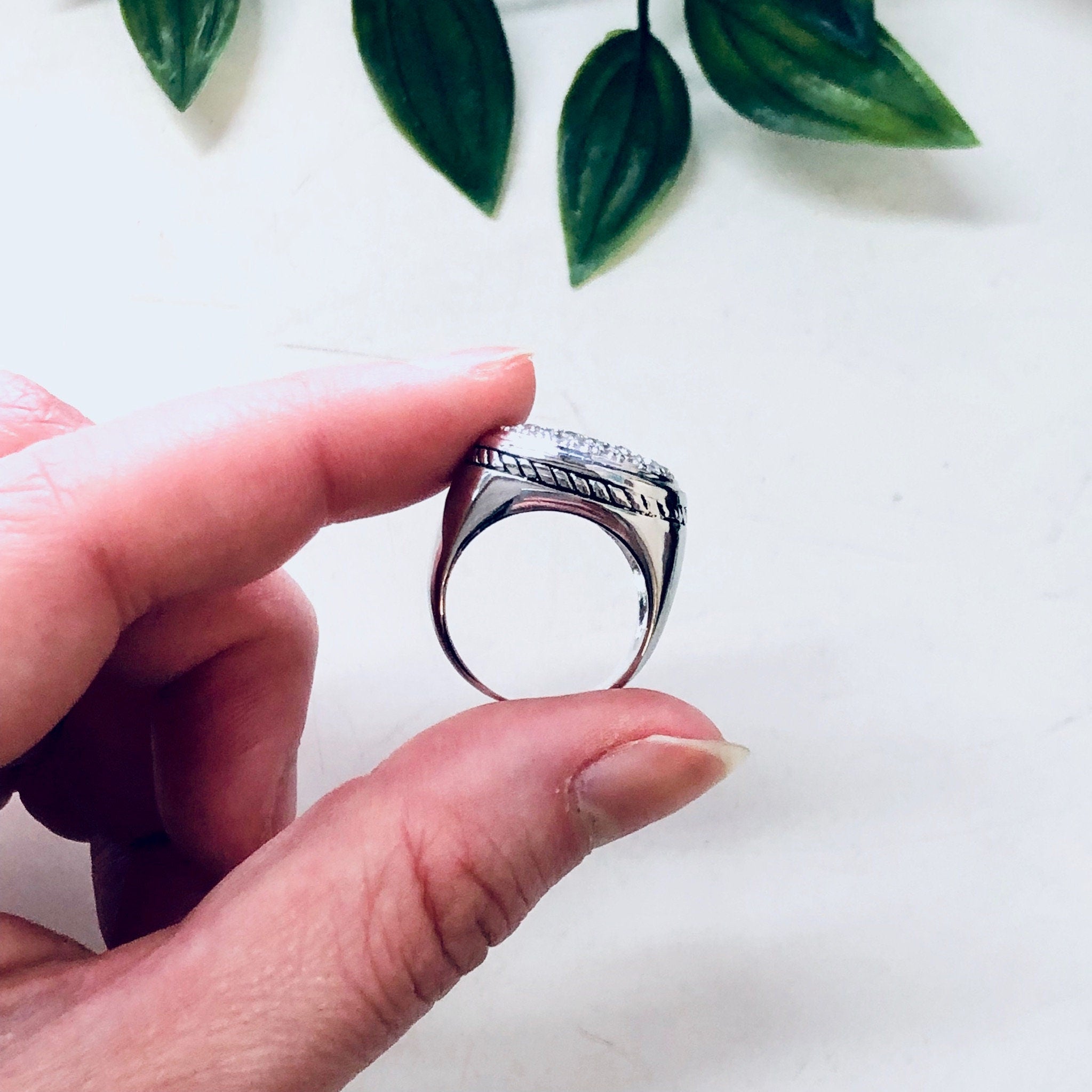 Vintage Silver Ring, Vintage Jewelry, Unique Ring, Faux Diamond Ring, Sparkly Jewelry, Unique Ring, Anniversary Gift, 925 Ring, Rope Design