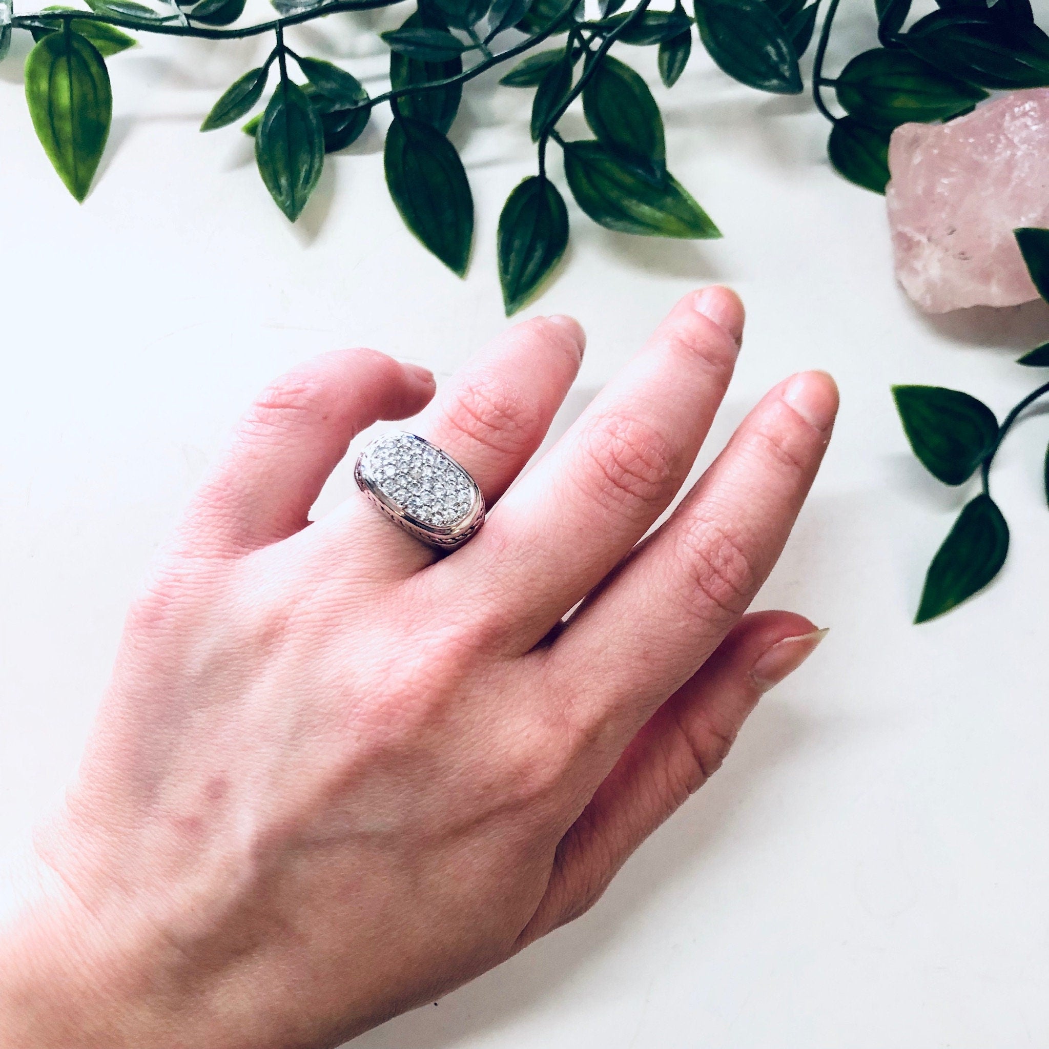 Vintage Silver Ring, Vintage Jewelry, Unique Ring, Faux Diamond Ring, Sparkly Jewelry, Unique Ring, Anniversary Gift, 925 Ring, Rope Design
