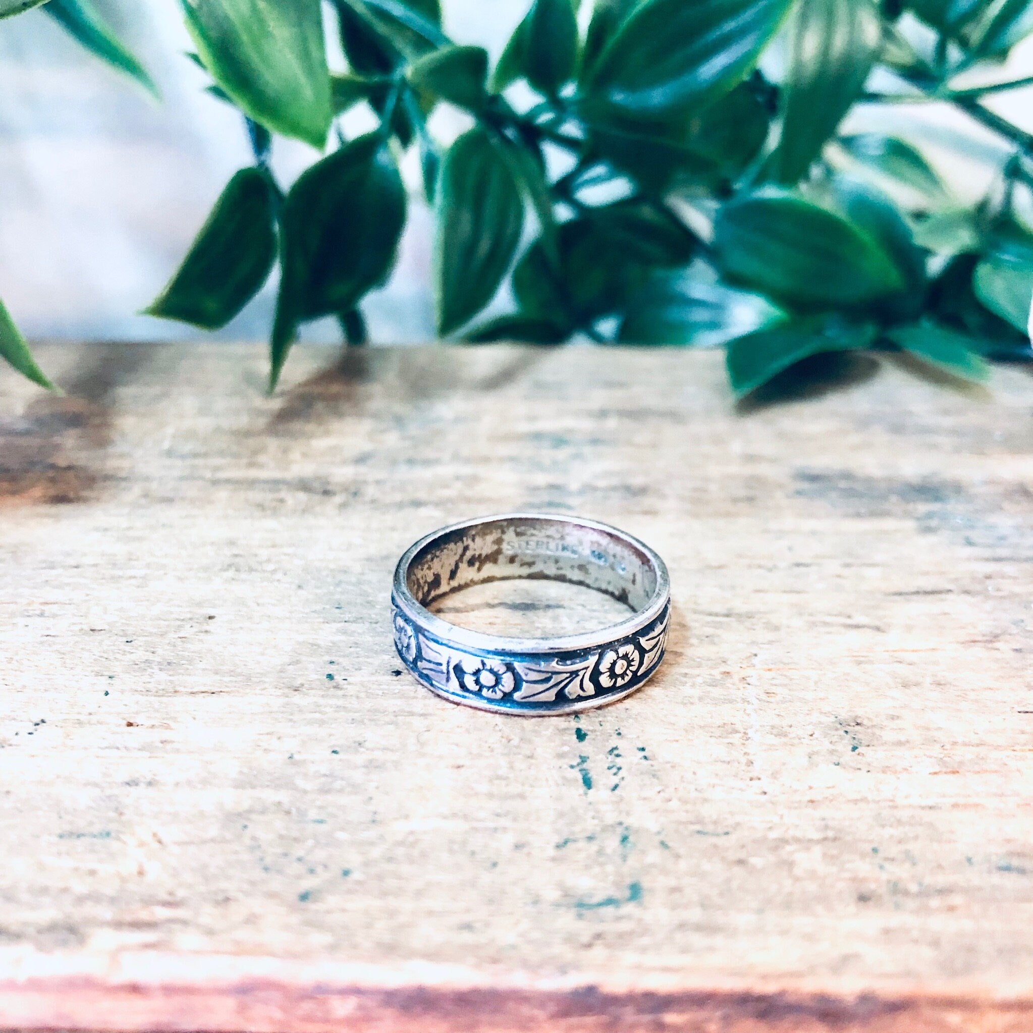 Vintage Silver Ring, Band Ring, Floral Band, Thin Band Ring, Skinny Band Ring, Wedding Band, Wedding Jewelry, Ring for Bride, 925 Ring
