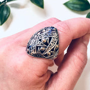 Vintage Silver Ring, Gold Accent Ring, Silver and Gold, 18K Gold Accent, Large Ring, Statement Jewelry, Vintage Jewelry, Anniversary Gift