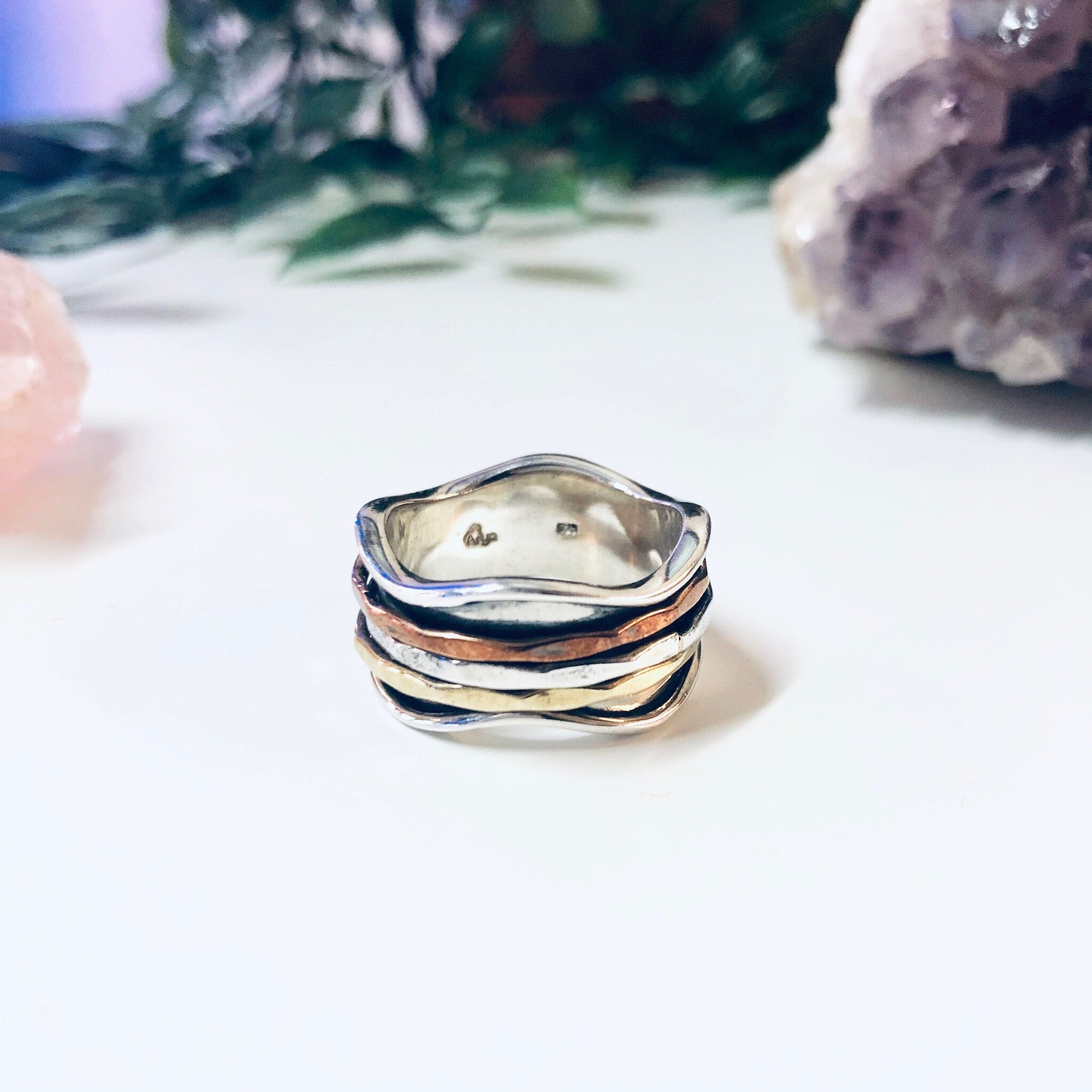 Vintage Silver Ring, Spinner Ring, Brass, Copper, Unique Jewelry, Meditation Ring, Ring for Anxiety, Statement Jewelry, Vintage Jewelry, 925