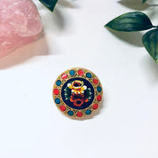 Vintage Millefiori Pin, Vintage Brooch, Mosaic Jewelry, Gold Toned Pin, Vintage Jewelry, Round Brooch, Floral Jewelry, Orange, Blue, Purple