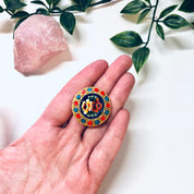 Vintage Millefiori Pin, Vintage Brooch, Mosaic Jewelry, Gold Toned Pin, Vintage Jewelry, Round Brooch, Floral Jewelry, Orange, Blue, Purple