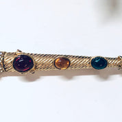 Vintage Dagger Brooch, Gold Toned Brooch, Gemstone Jewelry, Large Brooch, Sword Brooch, Purple, Red, Yellow, Green Gemstones, Dagger Jewelry