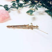 Vintage Dagger Brooch, Gold Toned Brooch, Gemstone Jewelry, Large Brooch, Sword Brooch, Purple, Red, Yellow, Green Gemstones, Dagger Jewelry