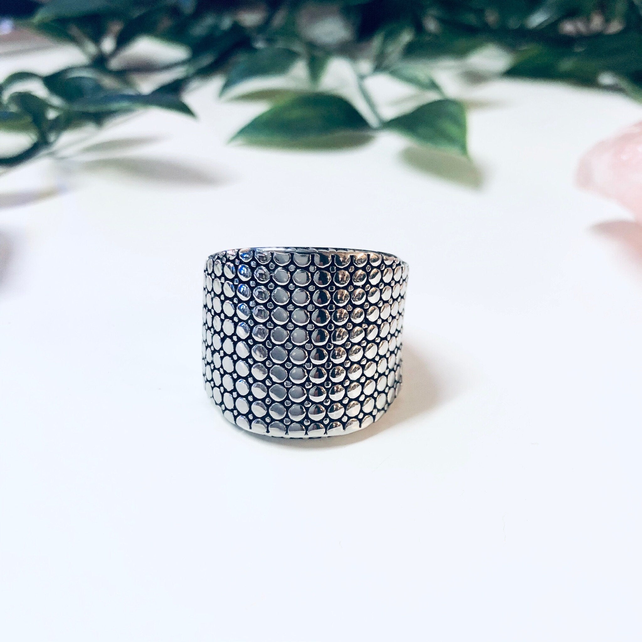 Vintage Ring, Stainless Steel Ring, Statement Jewelry, Large Ring, Stainless Steel Jewelry, Polka Dot Pattern, Unique Jewelry, Minimalist
