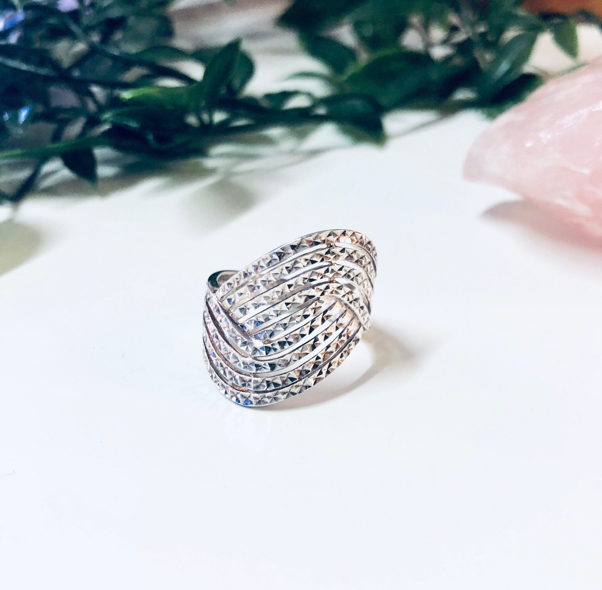 Vintage Silver Ring, Wave Design Ring, 925 Ring, Vintage Jewelry, Unique Jewelry, Sparkly Jewelry, Made in Thailand, Statement Jewelry, 925