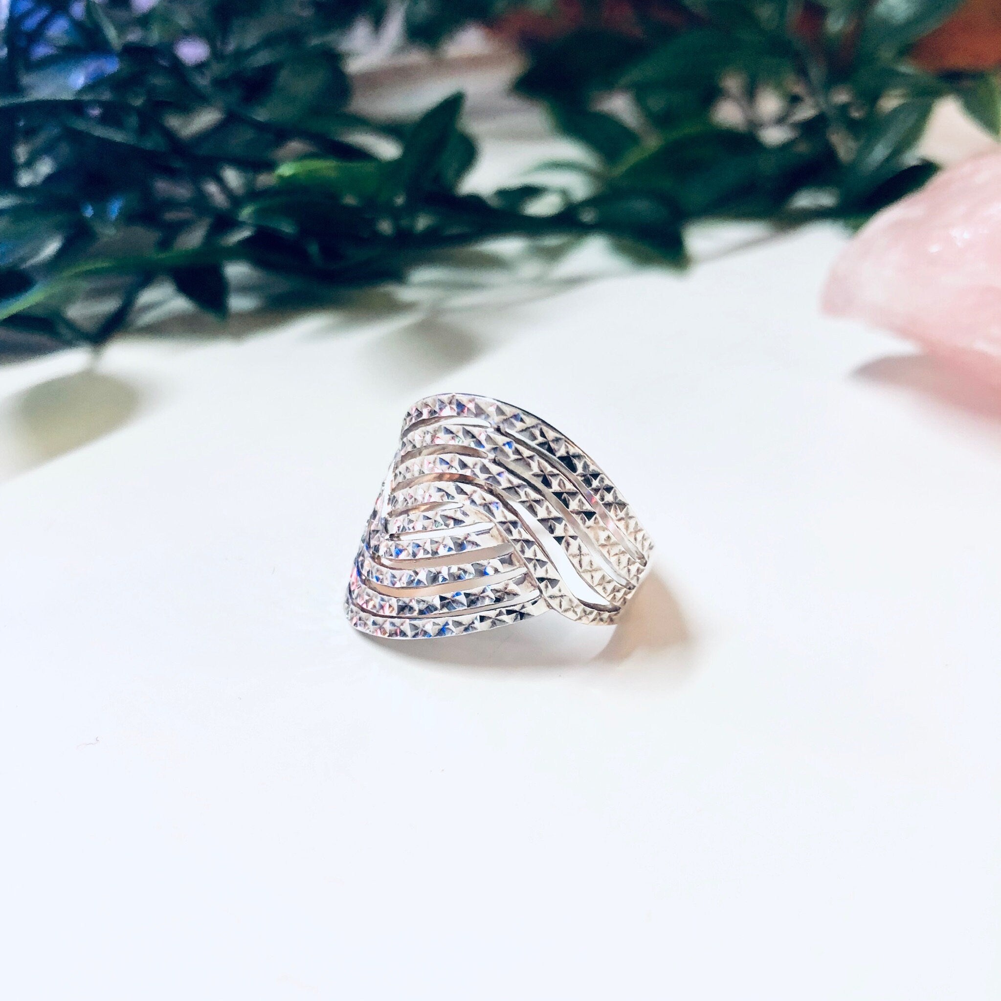 Vintage Silver Ring, Wave Design Ring, 925 Ring, Vintage Jewelry, Unique Jewelry, Sparkly Jewelry, Made in Thailand, Statement Jewelry, 925