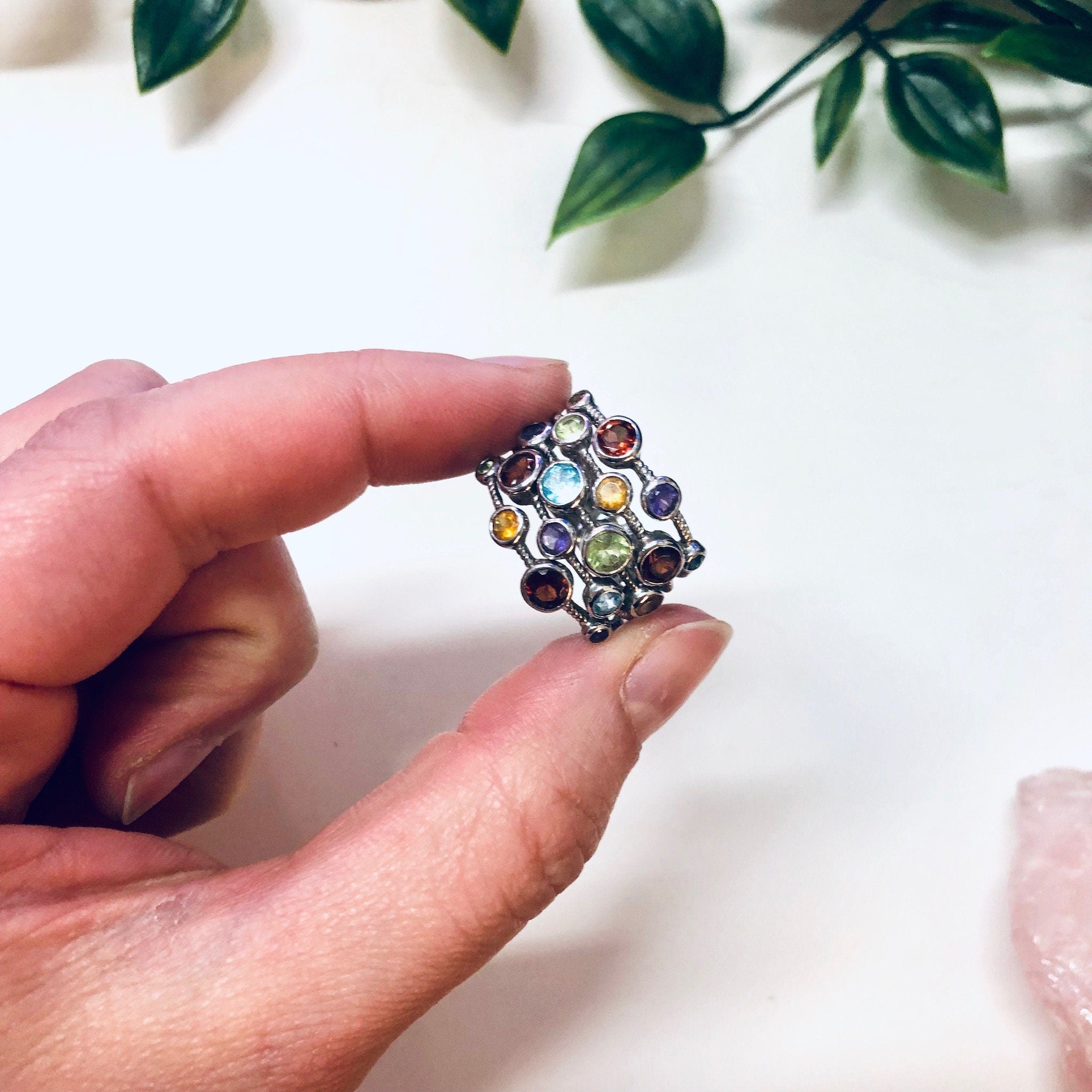 Vintage Silver Ring, Multi Band Ring, Multi Gem Ring, Statement Jewelry, Large Ring, 925 Ring, Purple, Blue, Red, Green, Yellow Gemstones,