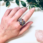 Vintage Silver Ring, Multi Band Ring, Multi Gem Ring, Statement Jewelry, Large Ring, 925 Ring, Purple, Blue, Red, Green, Yellow Gemstones,