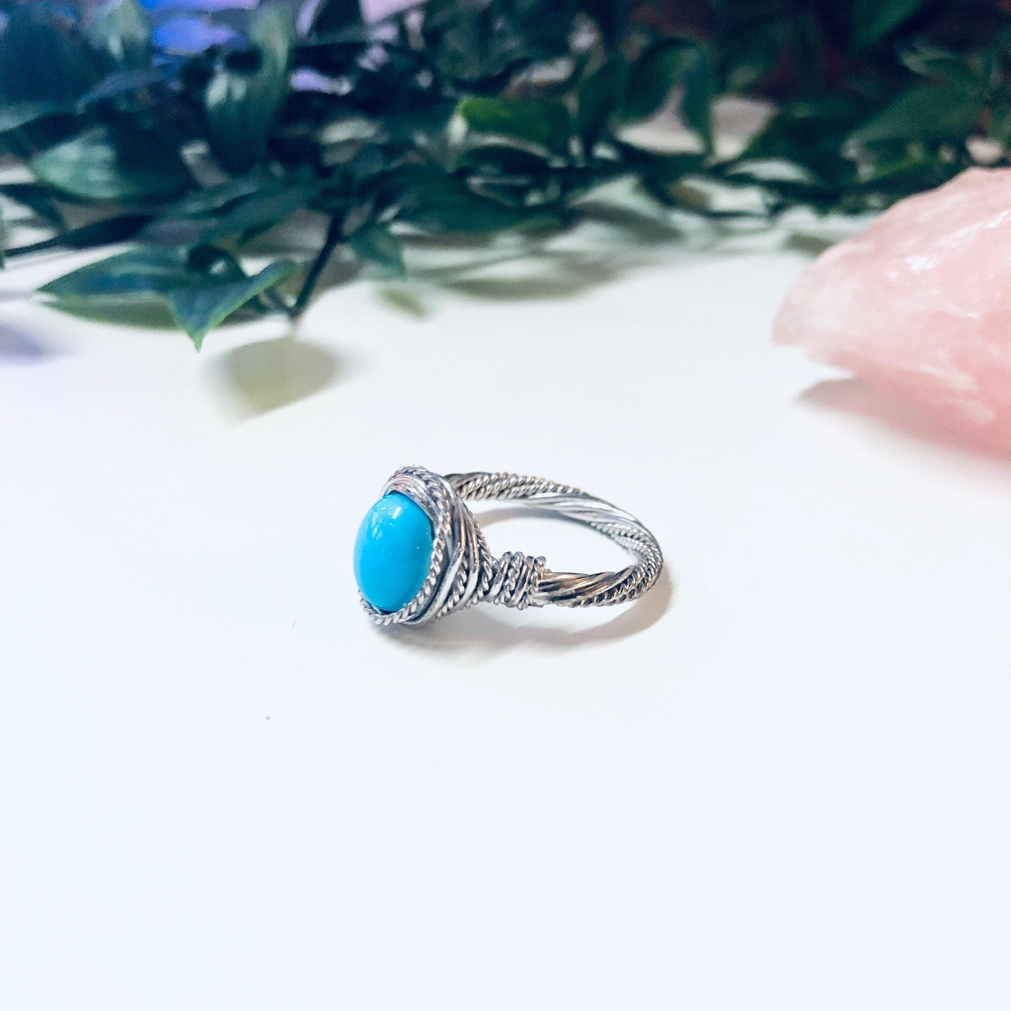 Vintage Silver Ring, Turquoise Ring, Unique Jewelry, Made in Vietnam, 925 Ring, Wire Wrap Ring, Blue and Silver, Blue Jewelry, Vintage Ring