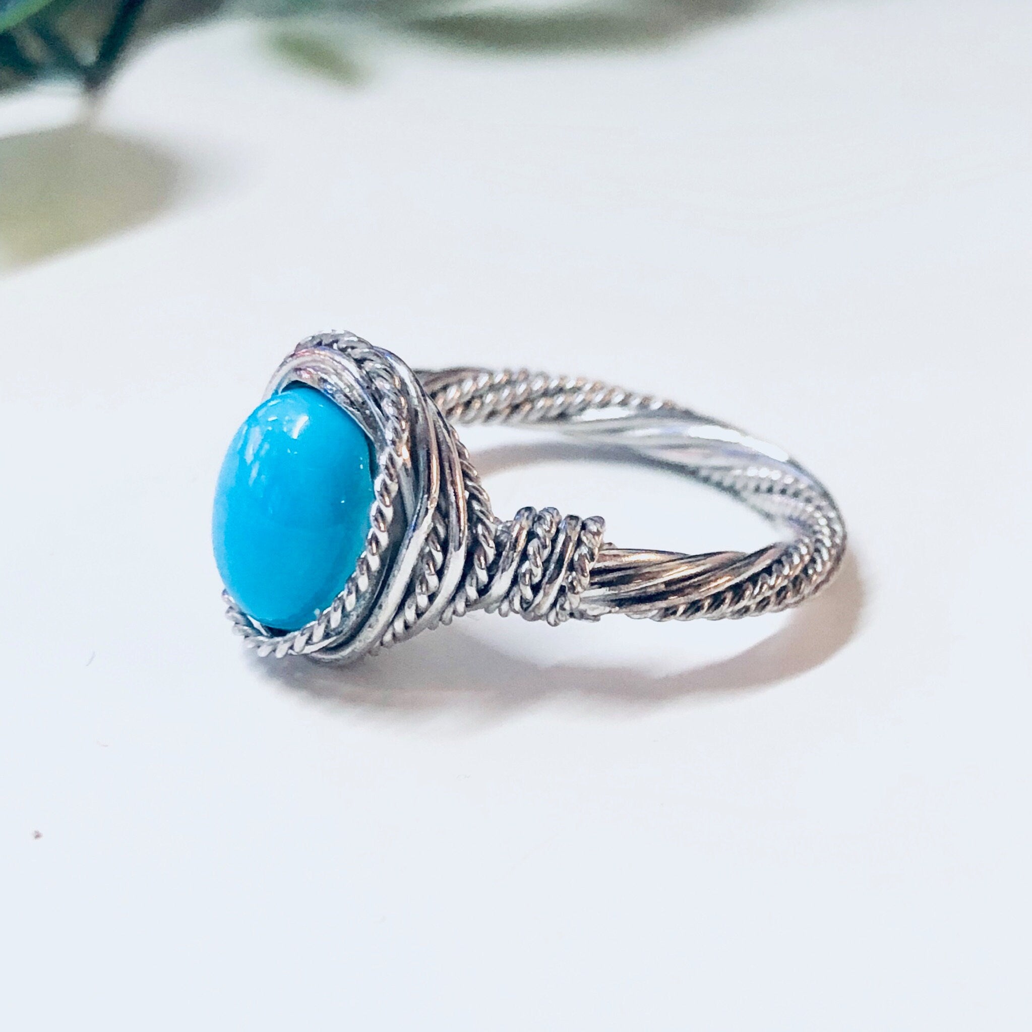 Vintage Silver Ring, Turquoise Ring, Unique Jewelry, Made in Vietnam, 925 Ring, Wire Wrap Ring, Blue and Silver, Blue Jewelry, Vintage Ring