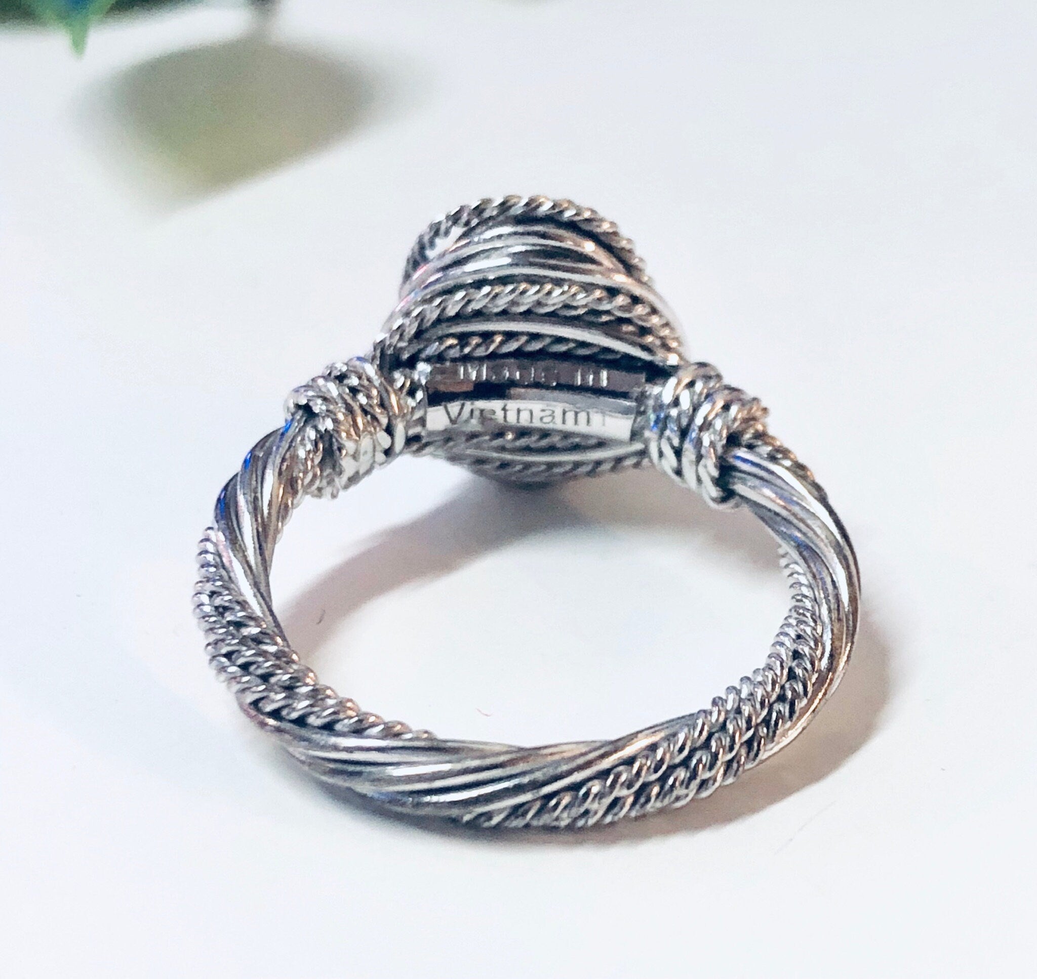 Vintage Silver Ring, Turquoise Ring, Unique Jewelry, Made in Vietnam, 925 Ring, Wire Wrap Ring, Blue and Silver, Blue Jewelry, Vintage Ring