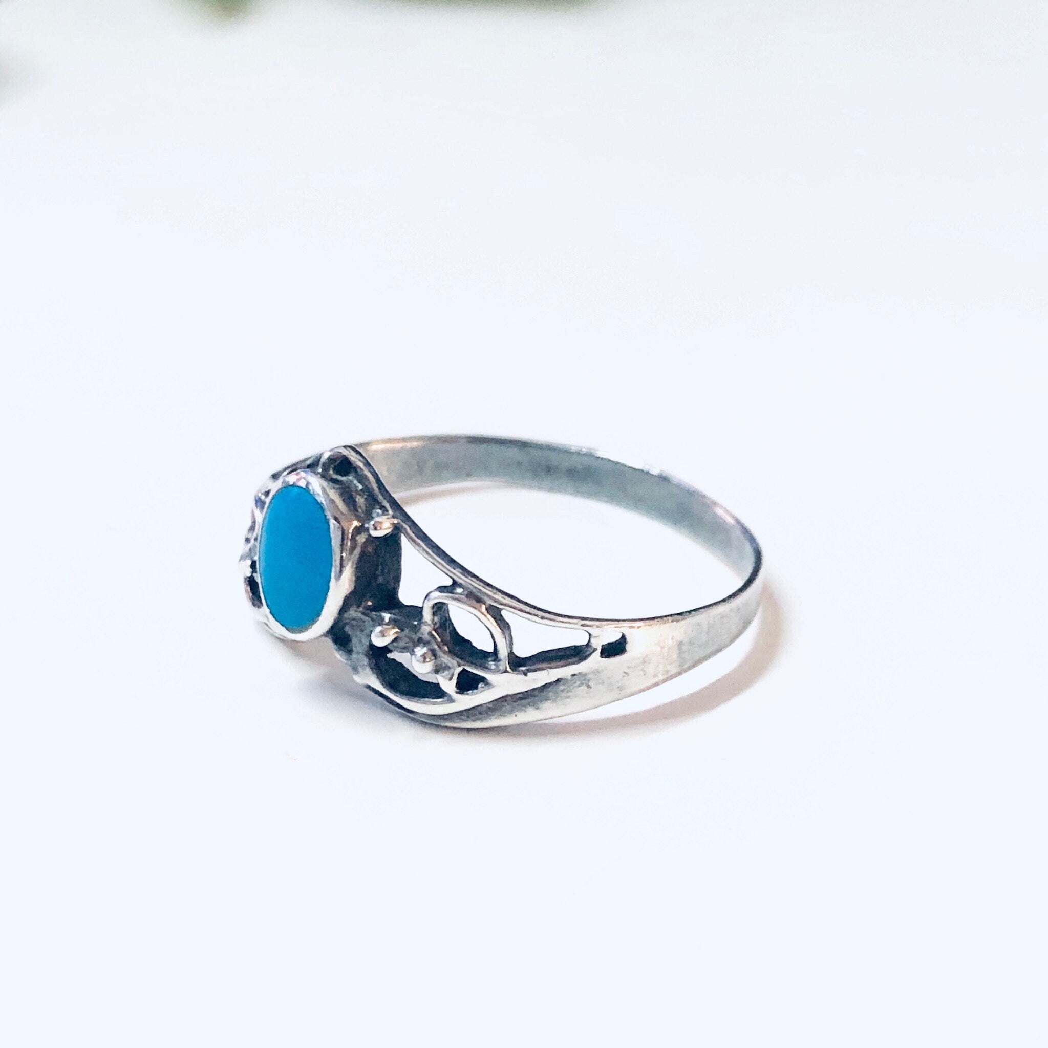 Vintage Silver Ring, Turquoise Ring, Stacking Ring, Stacker, Blue and Silver, V Shape Ring, 925 Ring, Vintage Jewelry, Boho Style, Bohemian