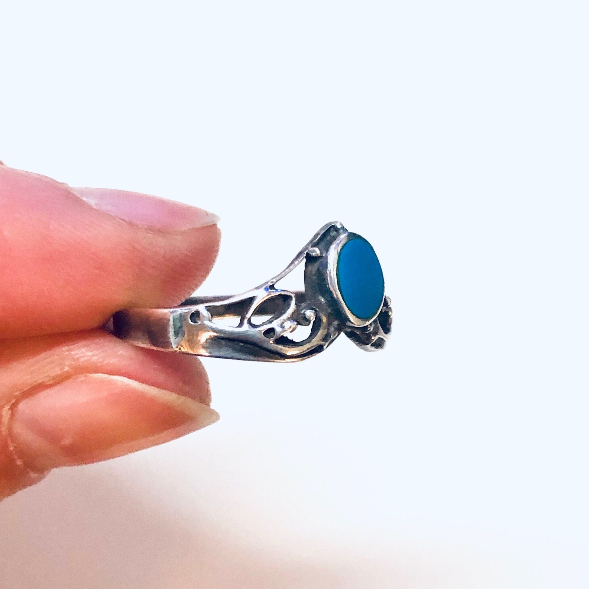Vintage Silver Ring, Turquoise Ring, Stacking Ring, Stacker, Blue and Silver, V Shape Ring, 925 Ring, Vintage Jewelry, Boho Style, Bohemian