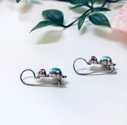 Vintage Silver Earrings, Turquoise Earrings, Coral Earrings, Dangle Earrings, Pierced Ears, Simple Jewelry, Southwestern Style, 925 Earrings