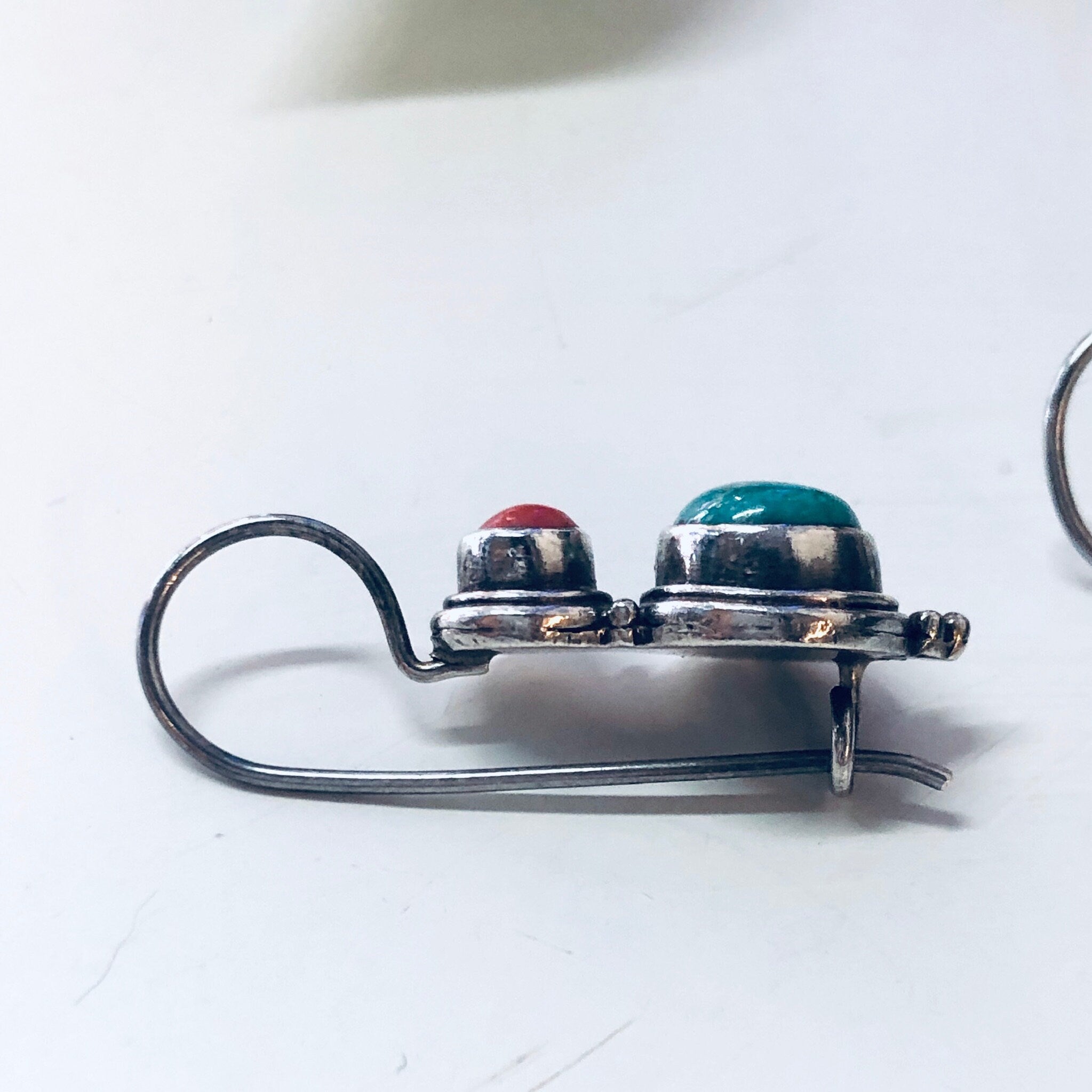 Vintage Silver Earrings, Turquoise Earrings, Coral Earrings, Dangle Earrings, Pierced Ears, Simple Jewelry, Southwestern Style, 925 Earrings
