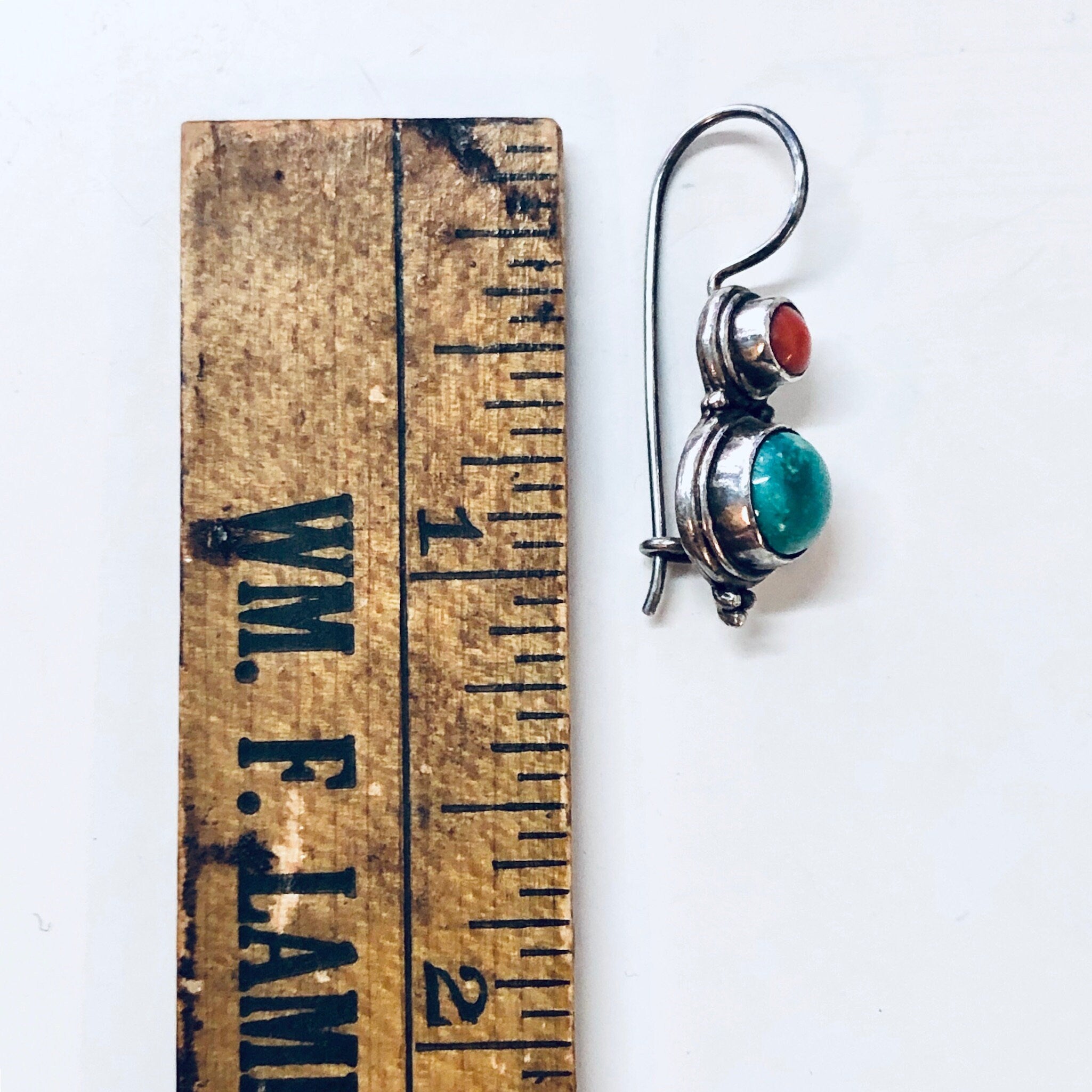Vintage Silver Earrings, Turquoise Earrings, Coral Earrings, Dangle Earrings, Pierced Ears, Simple Jewelry, Southwestern Style, 925 Earrings