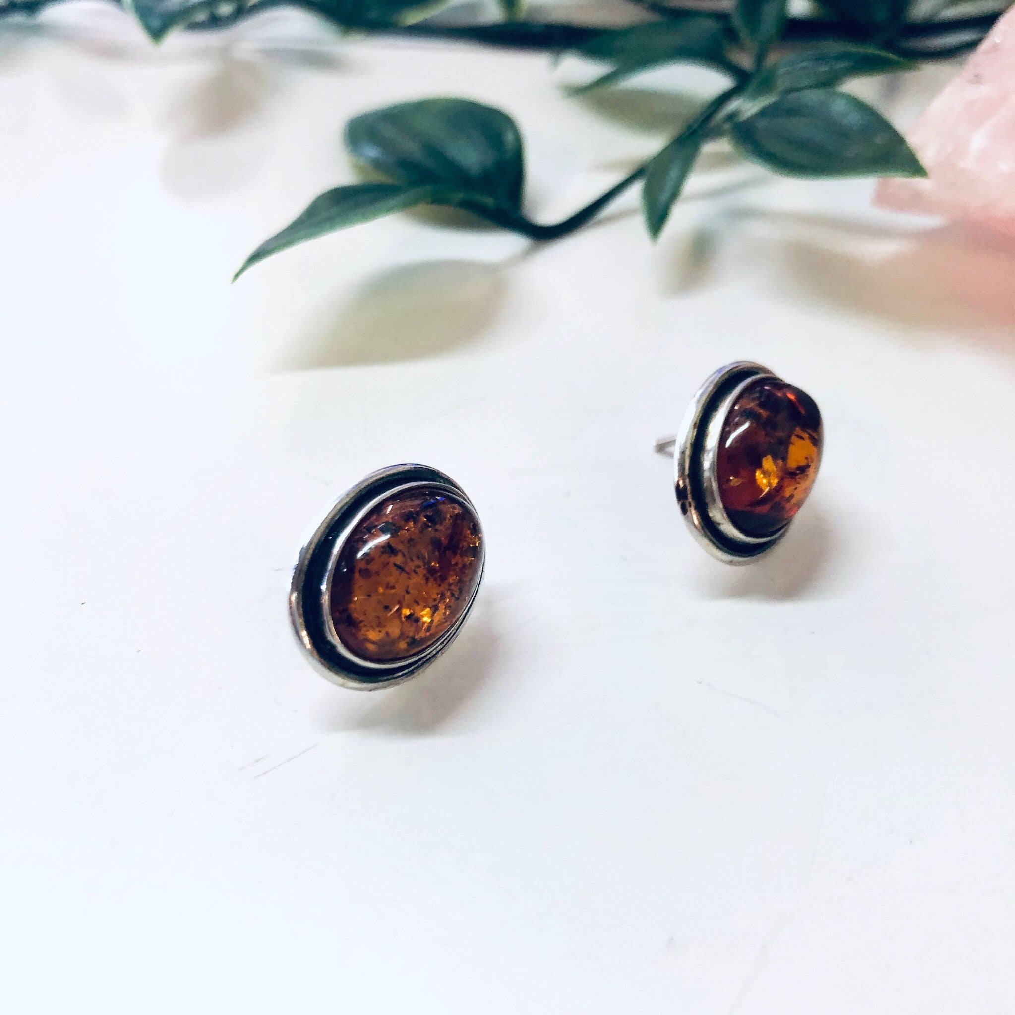 Vintage Silver Earrings, Amber Earrings, Amber Jewelry, Vintage Jewelry, Orange and Silver, Pierced Ears, Stud Earrings, Unique Jewelry, 925