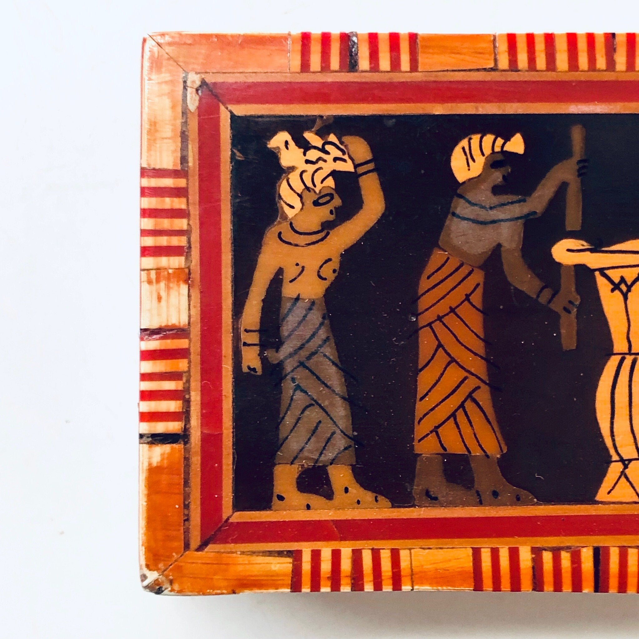 Vintage Box, Keepsake Box, Jewelry Box, Trinket Box, Wooden Box, Egyptian Decor, Vintage Home Decor, Pyramid Box, Orange, Black, Container
