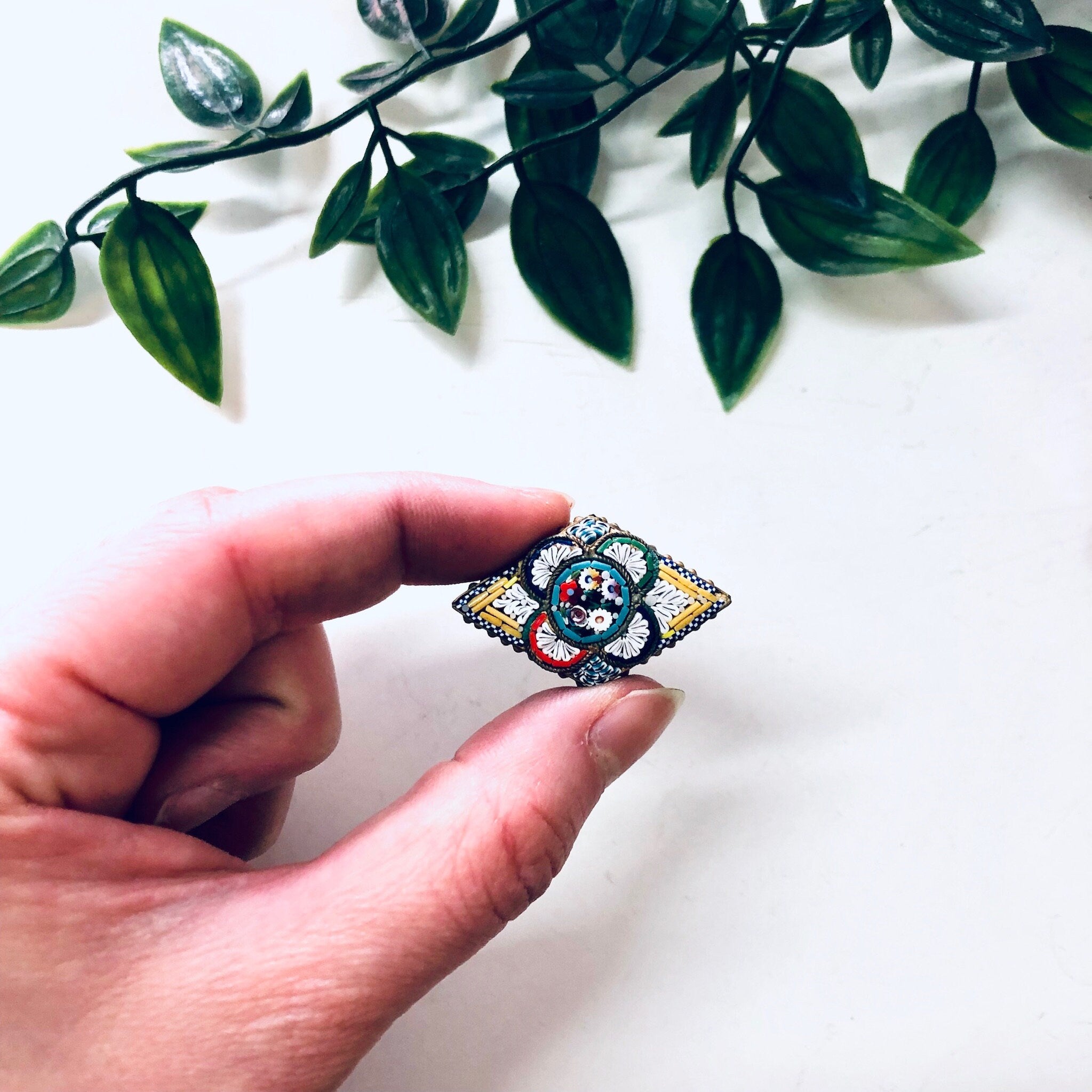 Vintage Brooch, Millefiori Pin, Mosaic Brooch, Vintage Jewelry, Made in Italy, Gold Toned Pin, Vintage Pin, Unique Jewelry, Colorful Pin