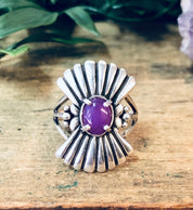 Vintage Silver Ring, Unique Jewelry, Purple Gemstone, Silver and Purple, Pink Gemstone, Fan Design Ring, Statement Jewelry, Boho Style, 925