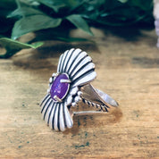 Vintage Silver Ring, Unique Jewelry, Purple Gemstone, Silver and Purple, Pink Gemstone, Fan Design Ring, Statement Jewelry, Boho Style, 925