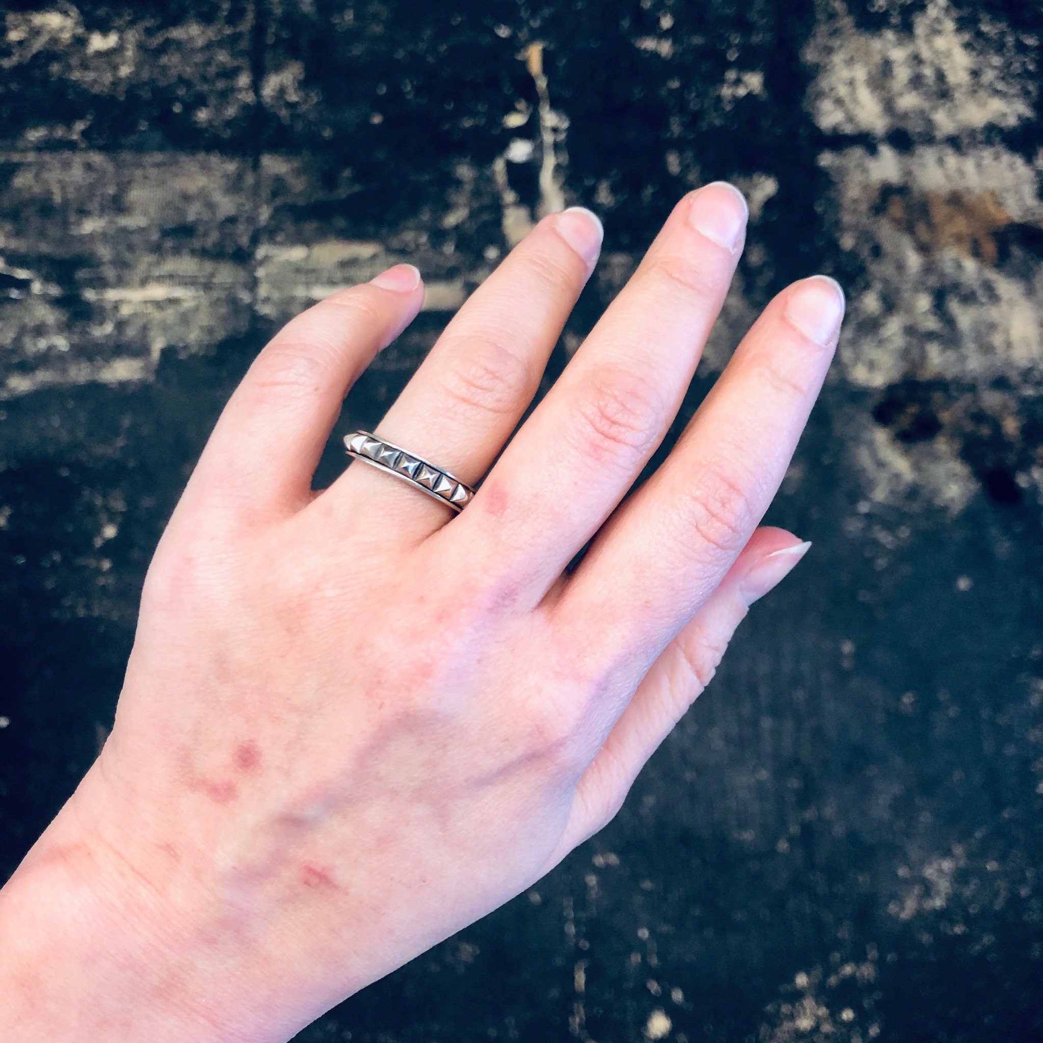 Vintage Silver Ring, Silver Band Ring, Thin Band Ring, Vintage Jewelry, Studded Ring, Stud Jewelry, 925 Band, Skinny Band, Wedding Band Ring