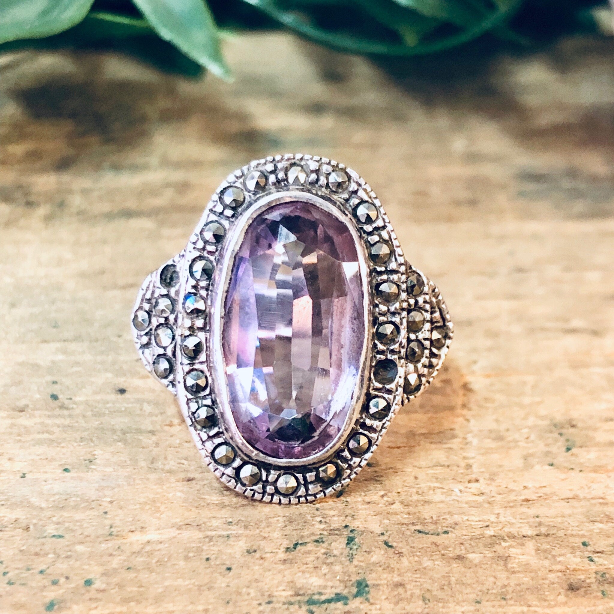 Vintage Silver Ring, Pink Gemstone, Marcasite Ring, Purple Gemstone, Vintage Jewelry, Statement Ring, Silver and Pink, Pink Jewelry, 925