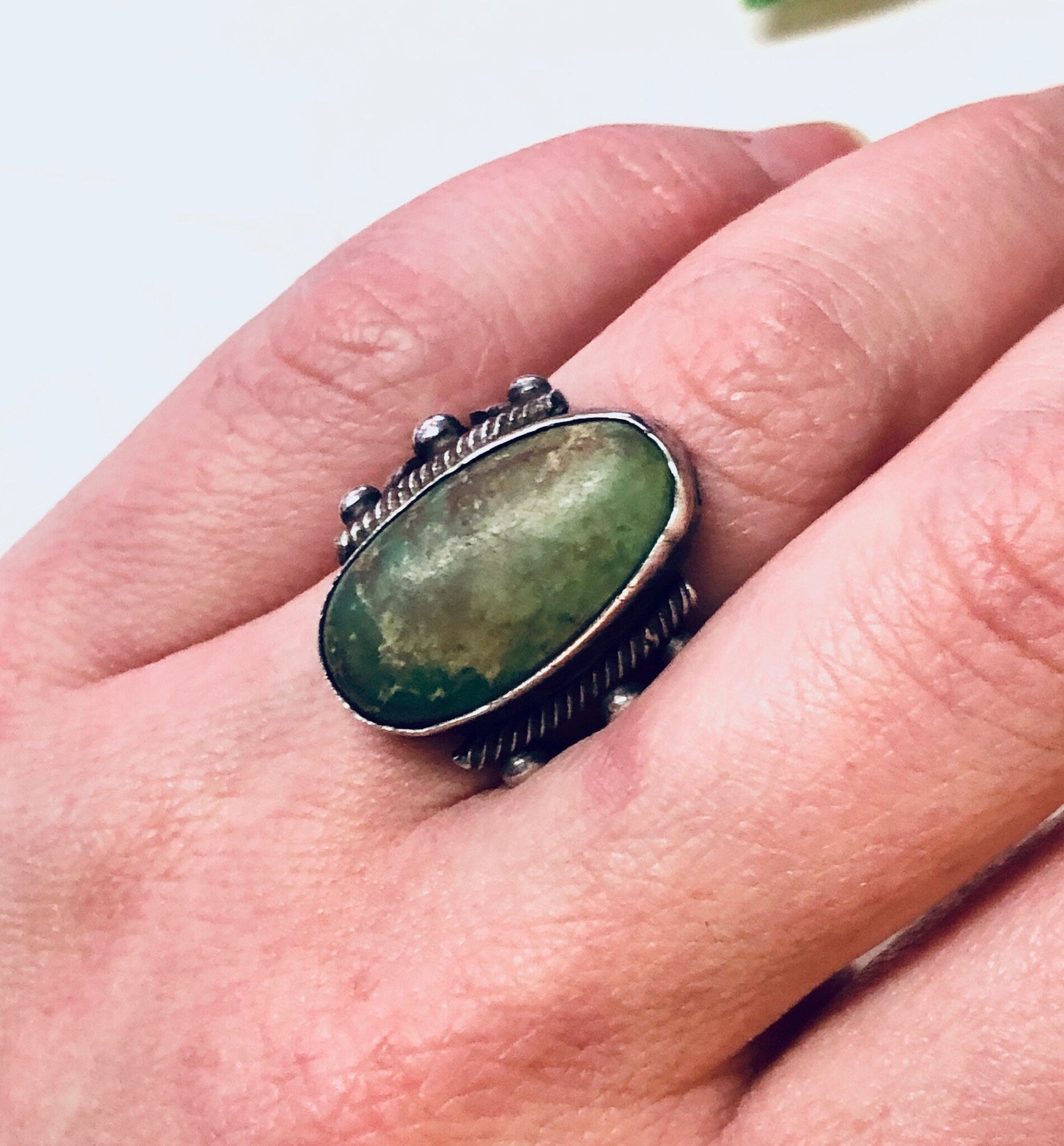 Vintage Silver Ring, Turquoise Ring, Southwestern Ring, Green Turquoise, Statement Jewelry, Vintage Jewelry, Bohemian Style, Boho Ring, 925