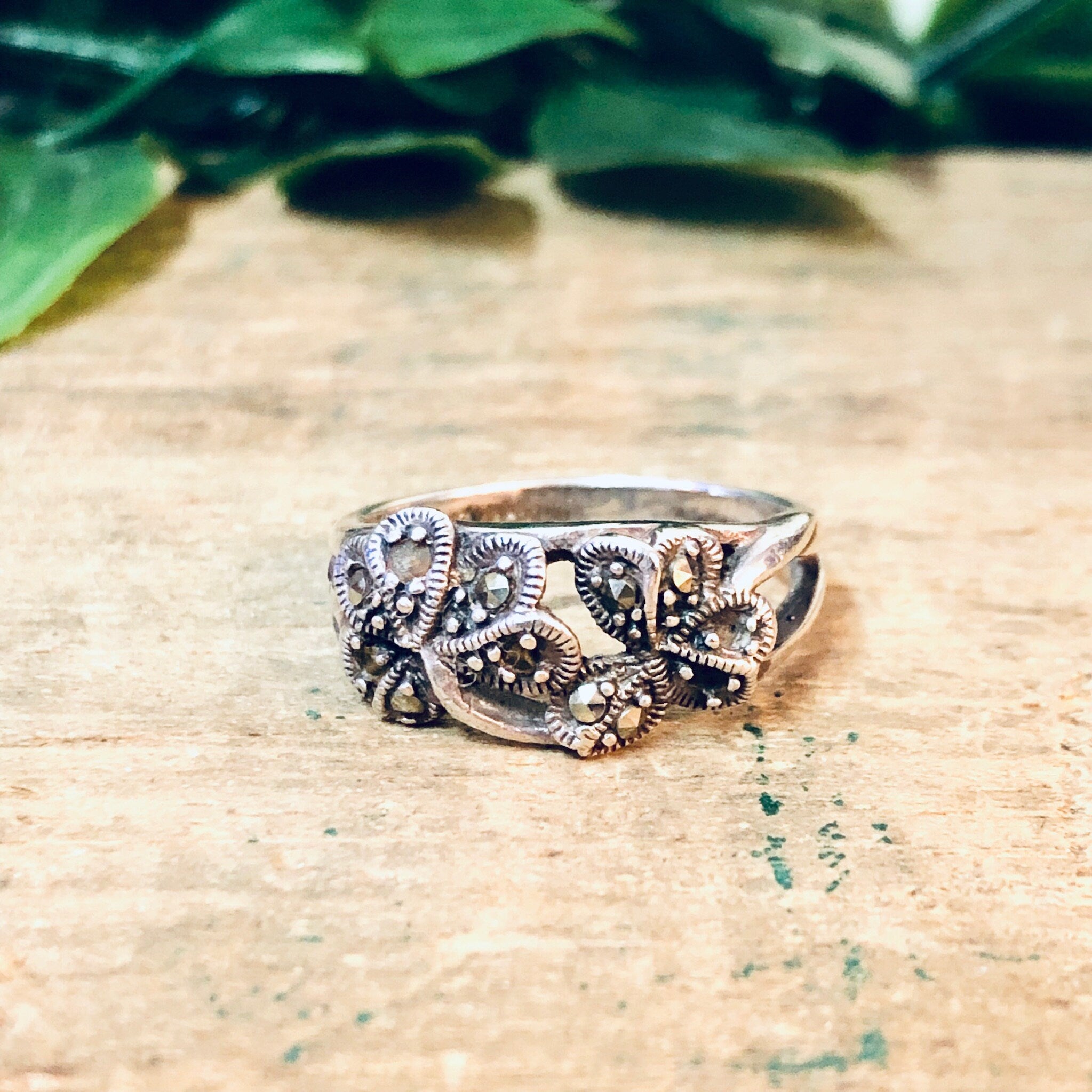 Vintage Silver Ring, Marcasite Jewelry, Vintage Jewelry, Marcasite Ring, Clover Ring, Flower Design, Floral Jewelry, 925 Ring, Unique Ring