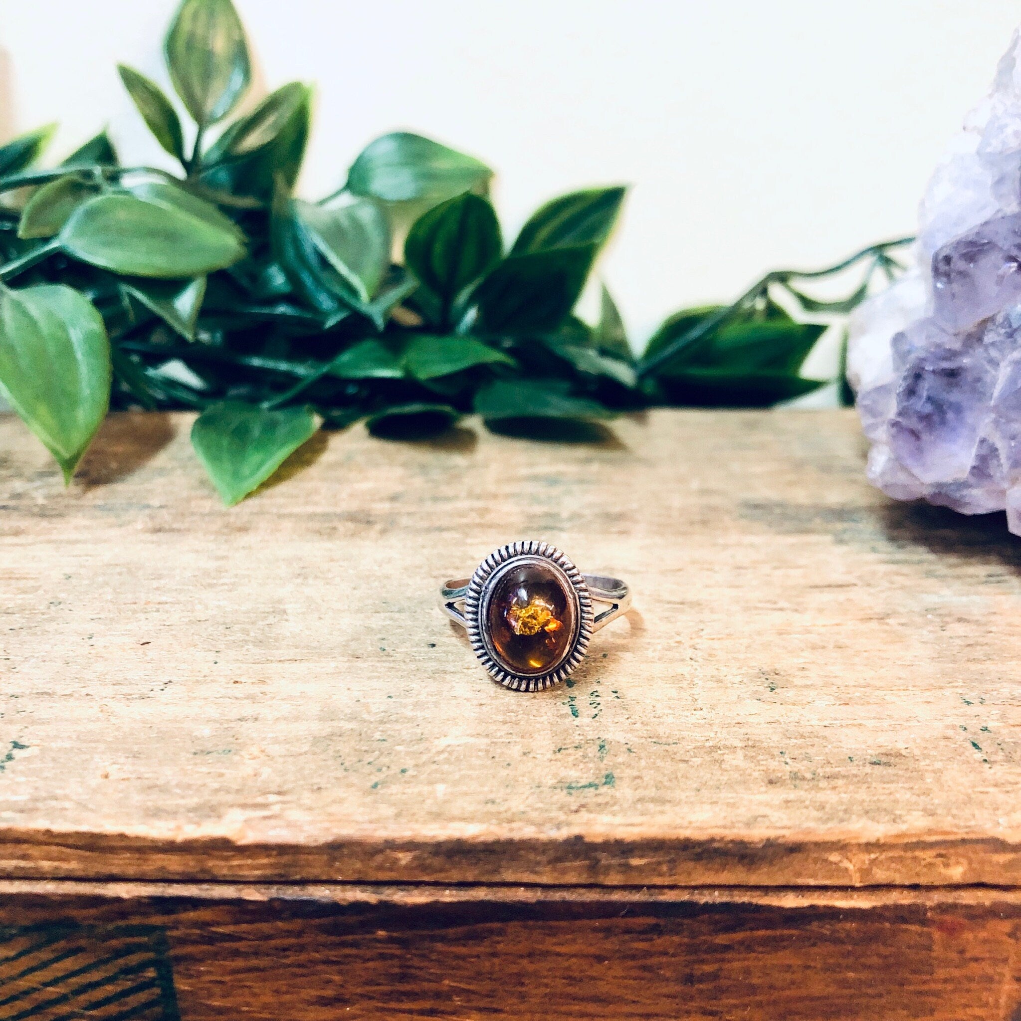 Vintage Silver Ring, Amber Ring, Cabochon Gemstone, Orange Amber, Simple Jewelry, Vintage Jewelry, Orange and Silver, 925 Ring, Boho Style