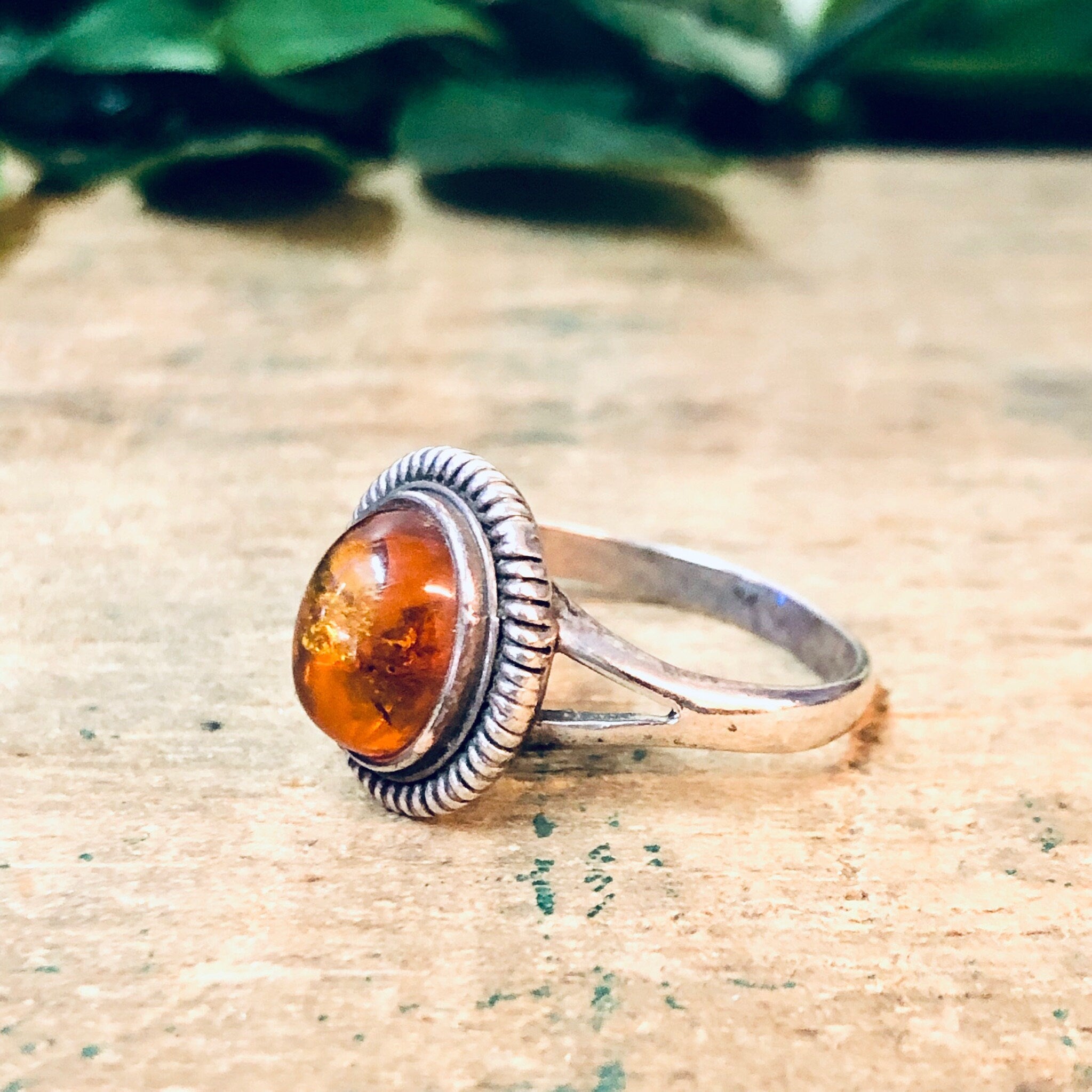 Vintage Silver Ring, Amber Ring, Cabochon Gemstone, Orange Amber, Simple Jewelry, Vintage Jewelry, Orange and Silver, 925 Ring, Boho Style