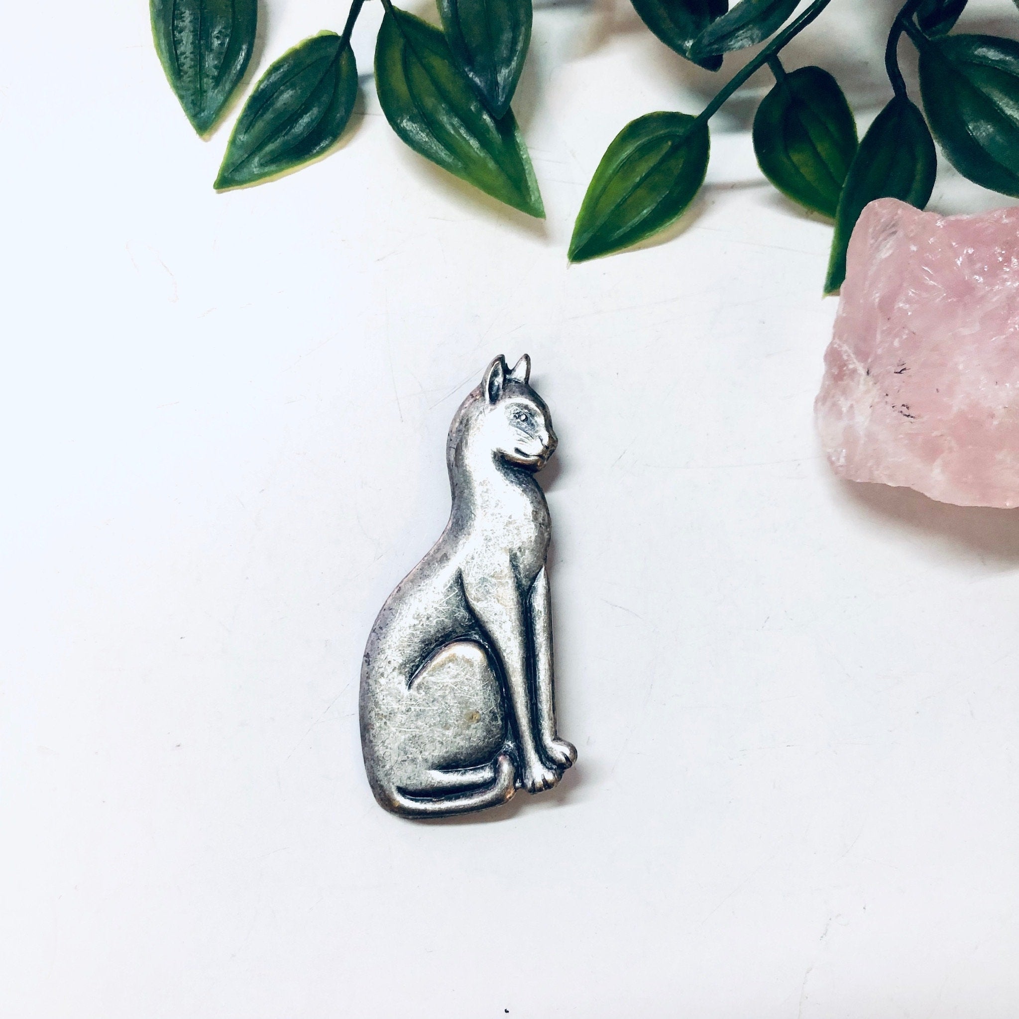 Vintage Brooch, Cat Pin, Cat Jewelry, Kitty Cat, Silver Toned Brooch, Vintage Pin, Vintage Jewelry, Animal Jewelry, Long Pin, Sitting Cat