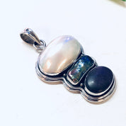 Vintage Silver Pendant, Large Pendant, Pearl Jewelry, Abalone Pendant, Purple Gemstone, Vintage Jewelry, Necklace Pendant, Statement Jewelry