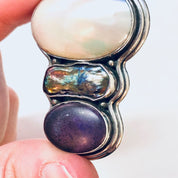 Vintage Silver Pendant, Large Pendant, Pearl Jewelry, Abalone Pendant, Purple Gemstone, Vintage Jewelry, Necklace Pendant, Statement Jewelry