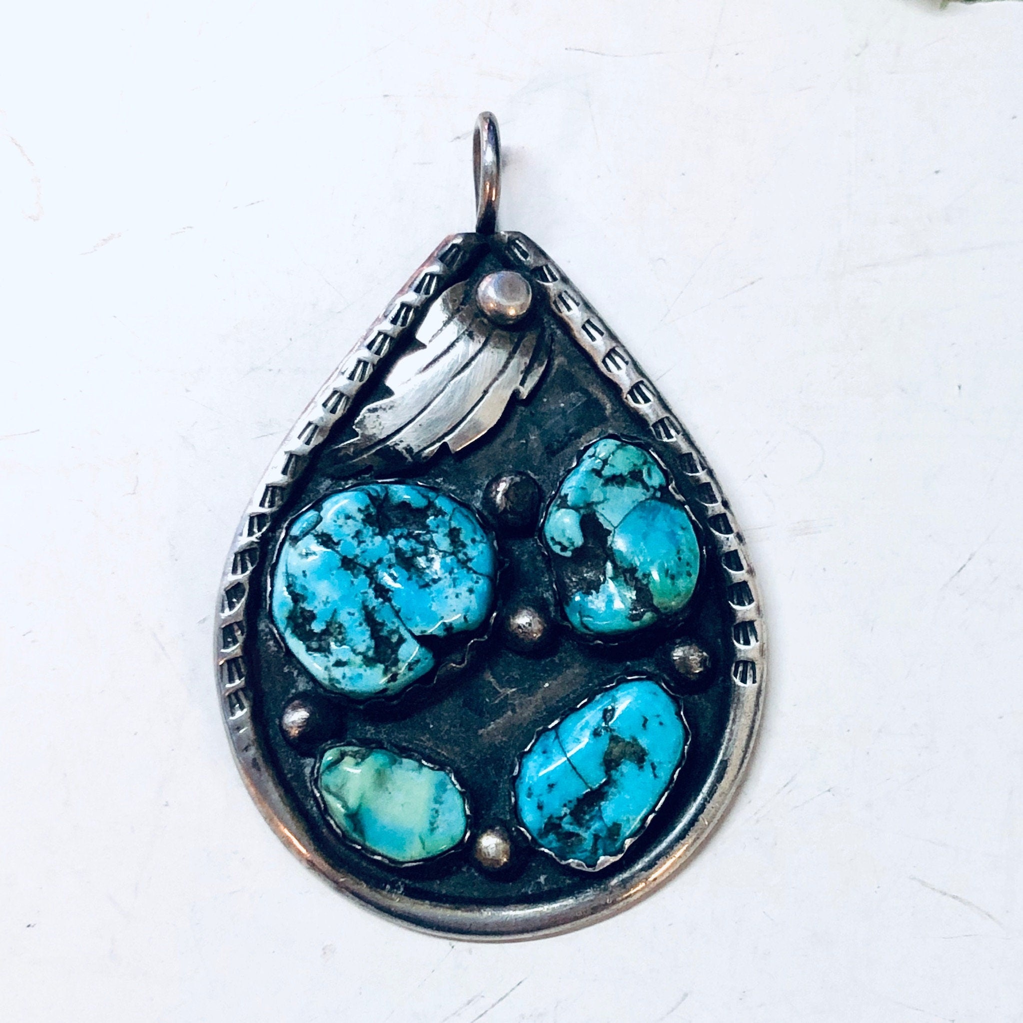 Vintage Silver Pendant, Turquoise Pendant, Turquoise Jewelry, Southwestern Style, Boho Hippie Jewelry, Pendant Necklace, Blue Turquoise, 925