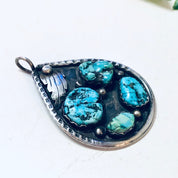 Vintage Silver Pendant, Turquoise Pendant, Turquoise Jewelry, Southwestern Style, Boho Hippie Jewelry, Pendant Necklace, Blue Turquoise, 925