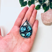 Vintage Silver Pendant, Turquoise Pendant, Turquoise Jewelry, Southwestern Style, Boho Hippie Jewelry, Pendant Necklace, Blue Turquoise, 925