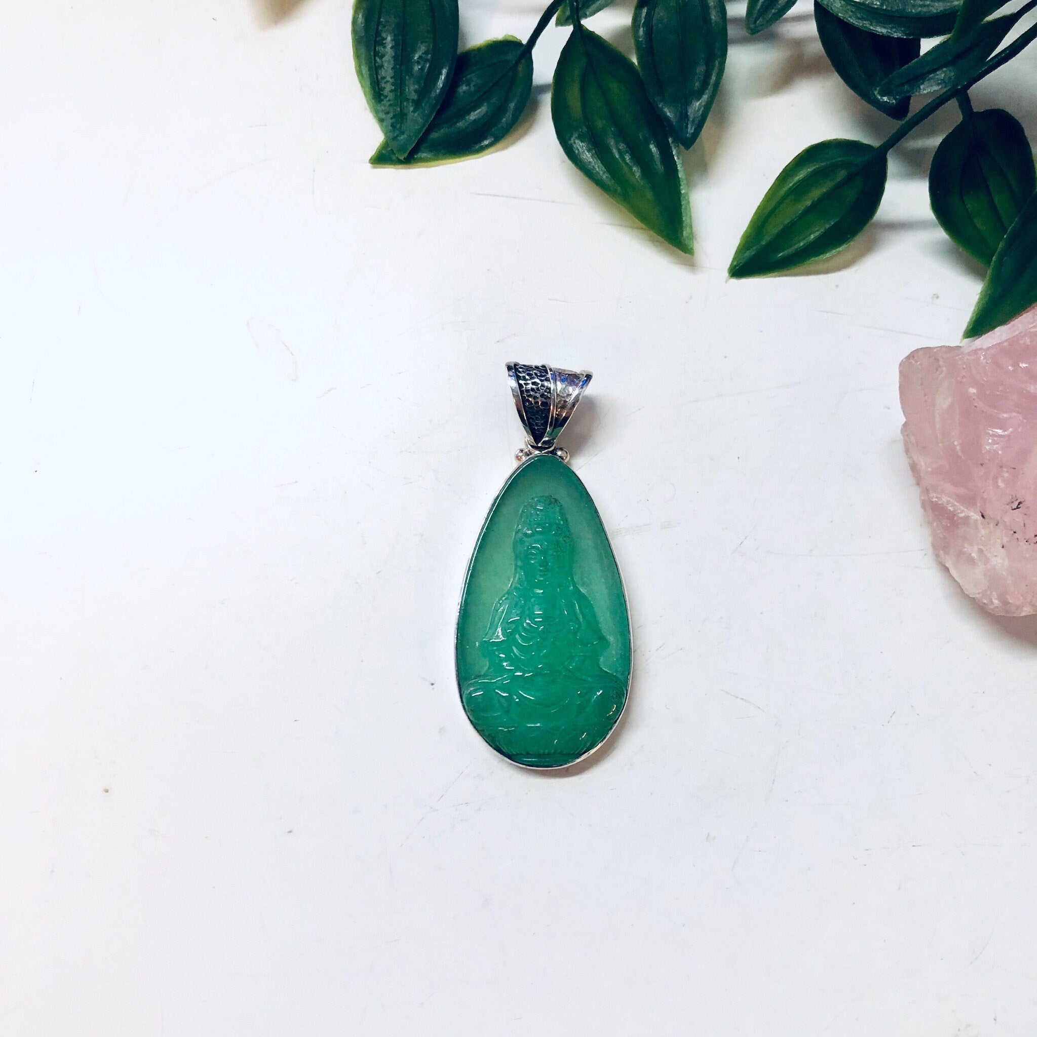 Vintage Pendant, Silver Pendant, Jade Pendant, Jade Buddha, Buddha Jewelry, Vintage Jewelry, Green Jade, Vintage Necklace, 925 Pendant,
