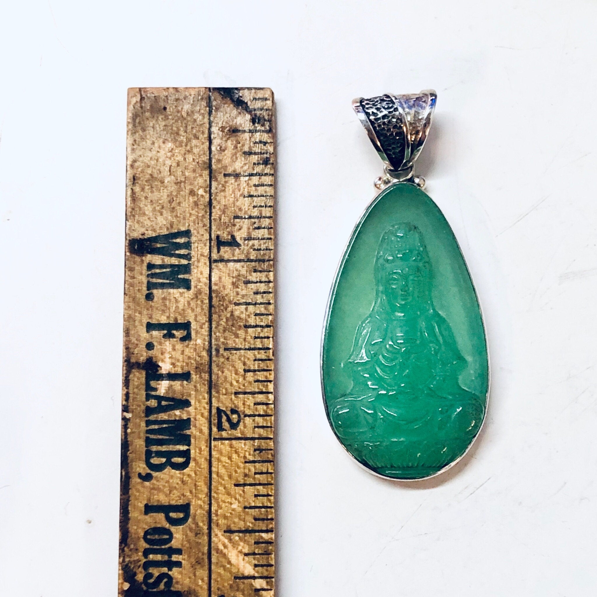 Vintage Pendant, Silver Pendant, Jade Pendant, Jade Buddha, Buddha Jewelry, Vintage Jewelry, Green Jade, Vintage Necklace, 925 Pendant,