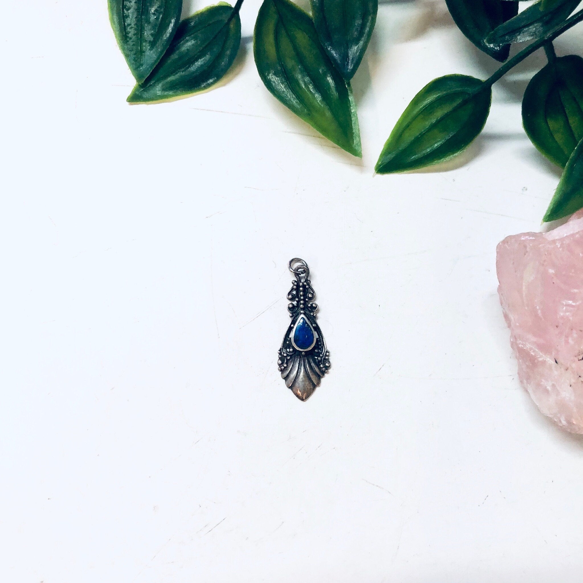 Vintage Silver Pendant, Small Pendant, Blue Lapis Jewelry, Lapis Lazuli, Blue and Silver, Lapis Jewelry, Vintage Jewelry, Vintage Necklace