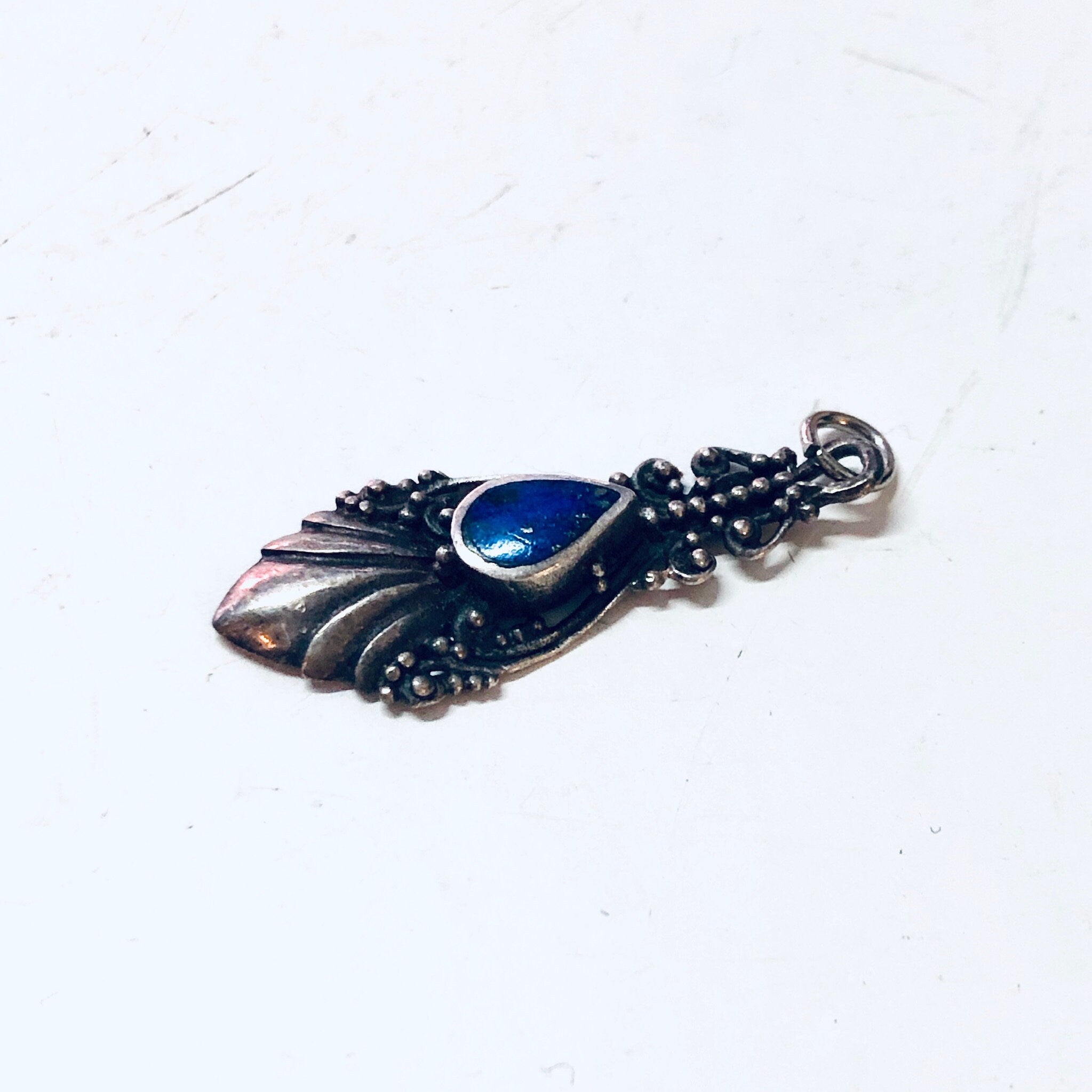 Vintage Silver Pendant, Small Pendant, Blue Lapis Jewelry, Lapis Lazuli, Blue and Silver, Lapis Jewelry, Vintage Jewelry, Vintage Necklace