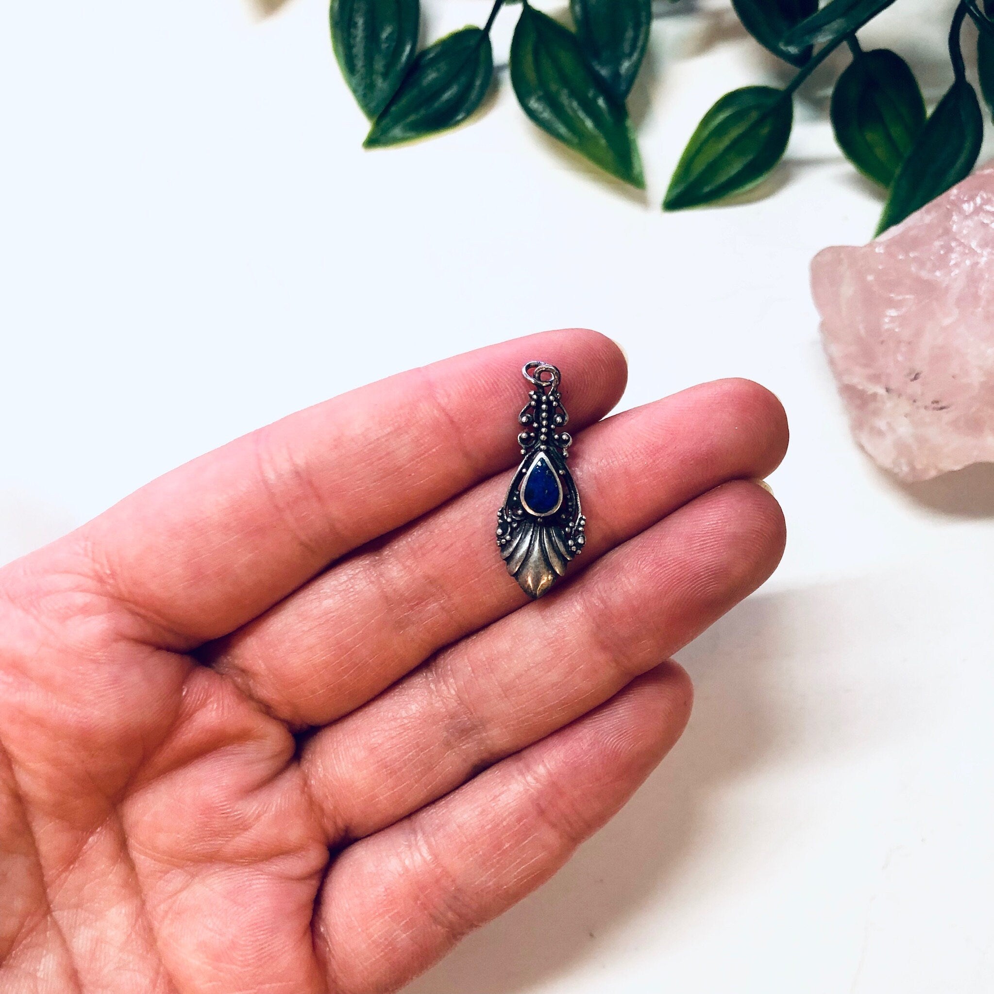 Vintage Silver Pendant, Small Pendant, Blue Lapis Jewelry, Lapis Lazuli, Blue and Silver, Lapis Jewelry, Vintage Jewelry, Vintage Necklace