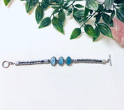 Vintage Bracelet, Silver Bracelet, Blue Opal, Opal Jewelry, Toggle Bracelet, Vintage Jewelry, Birthstone Jewelry, Anniversary Gift, 925 Opal