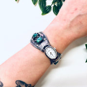 Vintage Cuff Watch, Timex Watch, Silver Cuff Watch, Turquoise Timex, Turquoise Jewelry, Watch Jewelry, Cuff Bracelet, Blue Turquoise, 925