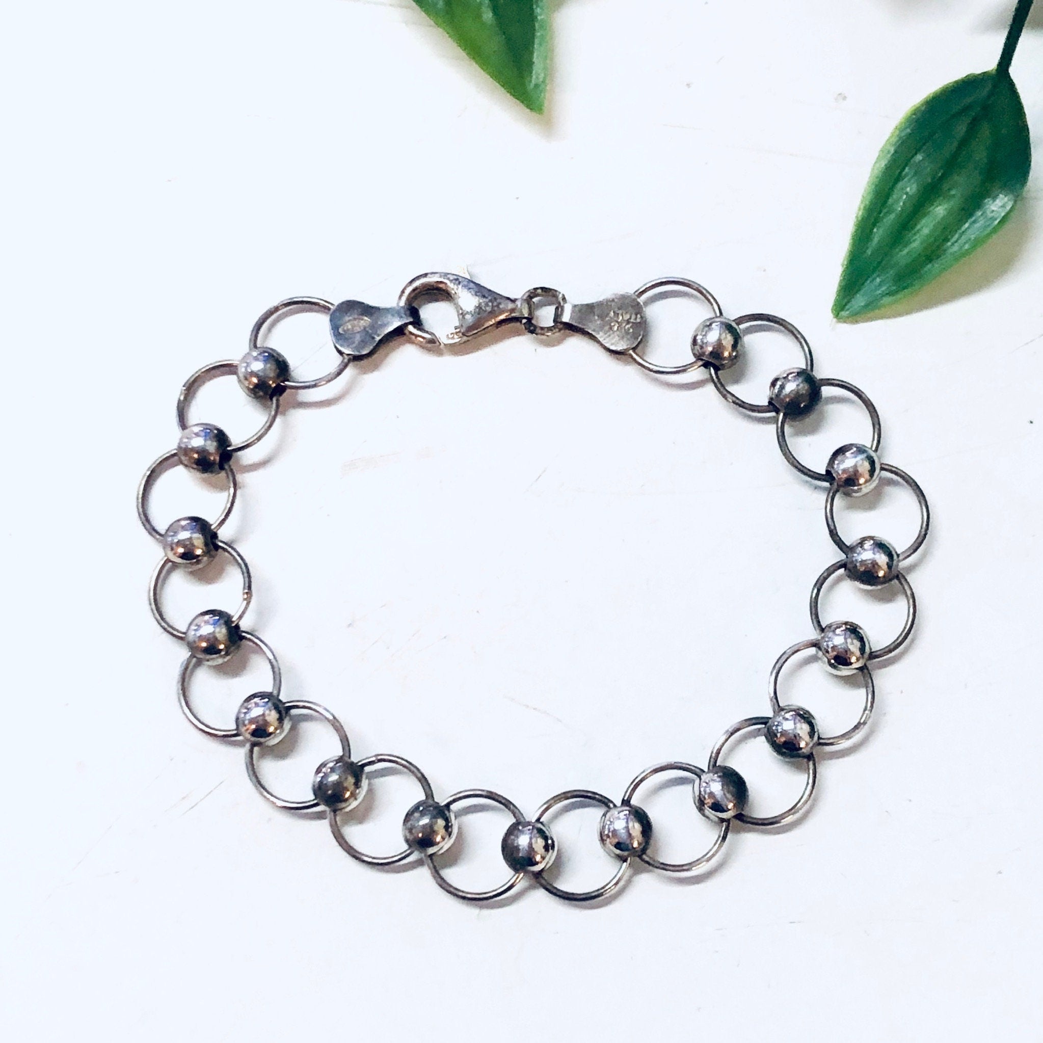 Vintage Bracelet, Silver Bracelet, Ball Bracelet, Link Bracelet, Chain Jewelry, Made in Italy, Italian Jewelry, 925 Bracelet, Simple Jewelry