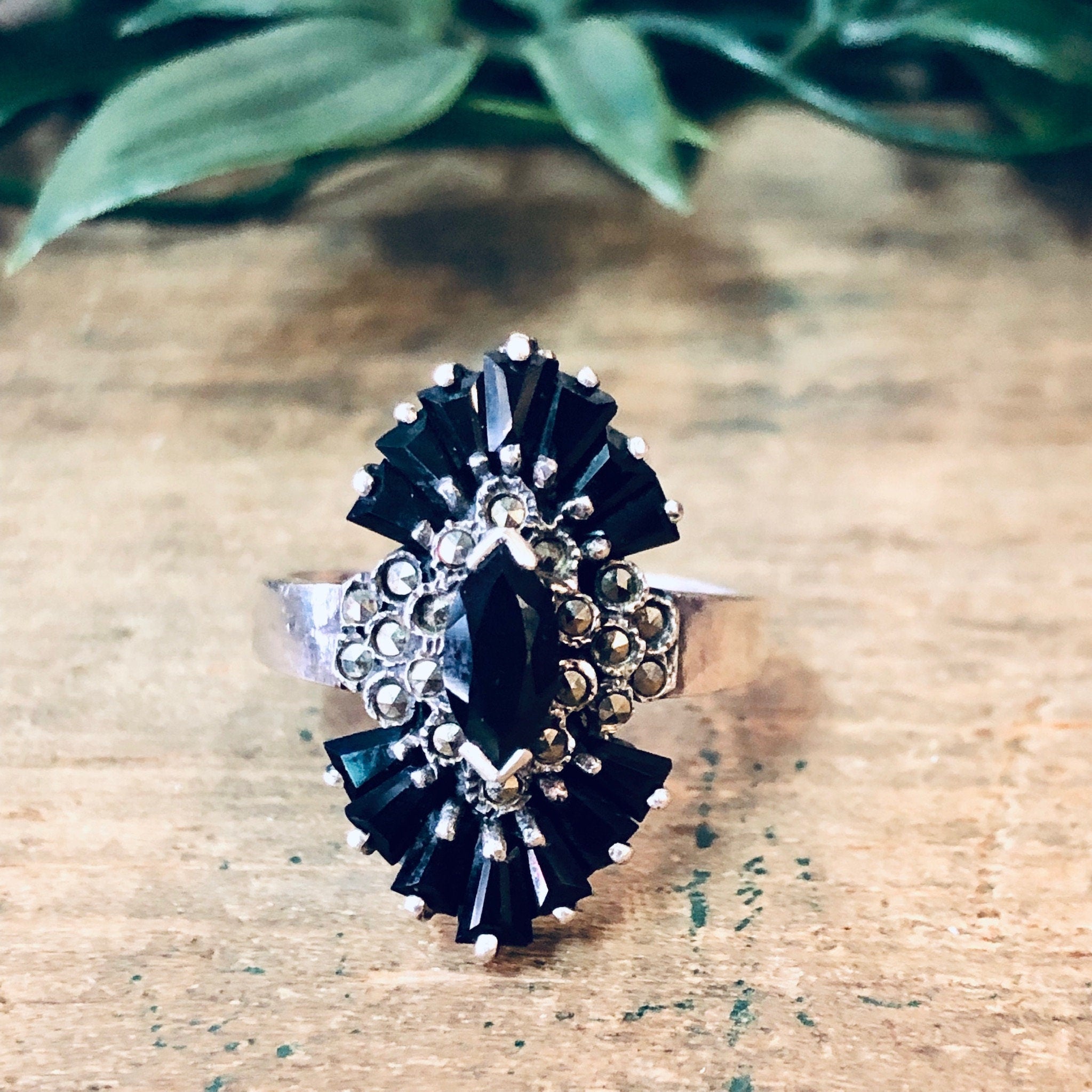 Vintage Silver Ring, Art Deco Style, Art Deco Jewelry, Black Onyx Ring, Marcasite Jewelry, Vintage Jewelry, Statement Ring, Unique Jewelry