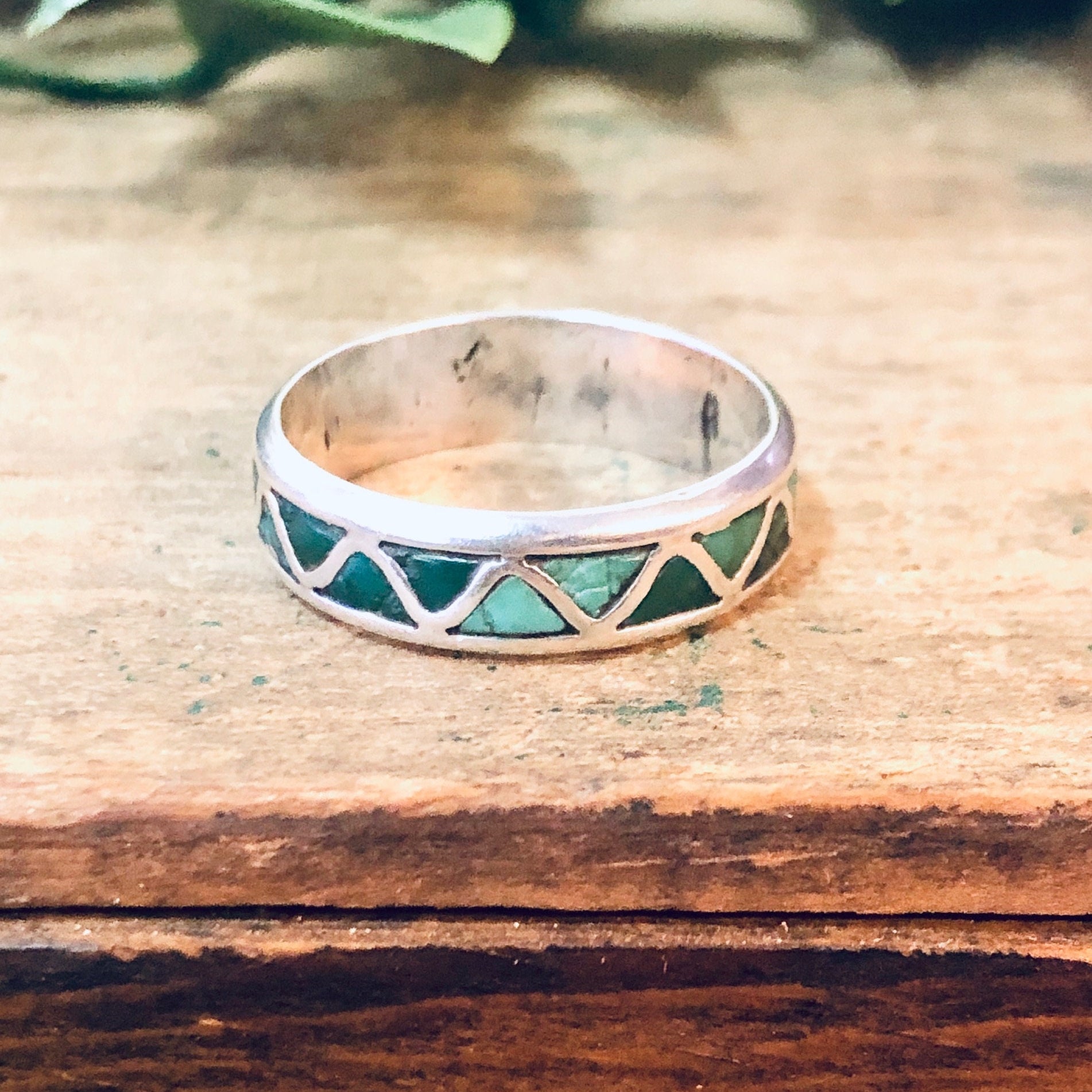Vintage Silver Ring, Inlaid Stone Ring, Green Stone, Blue Stone, Malachite Jewelry, Vintage Jewelry, Thin Band Ring, Green and Silver, 925